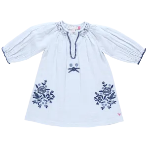 Girls Ava Dress - Wan Blue Embroidery