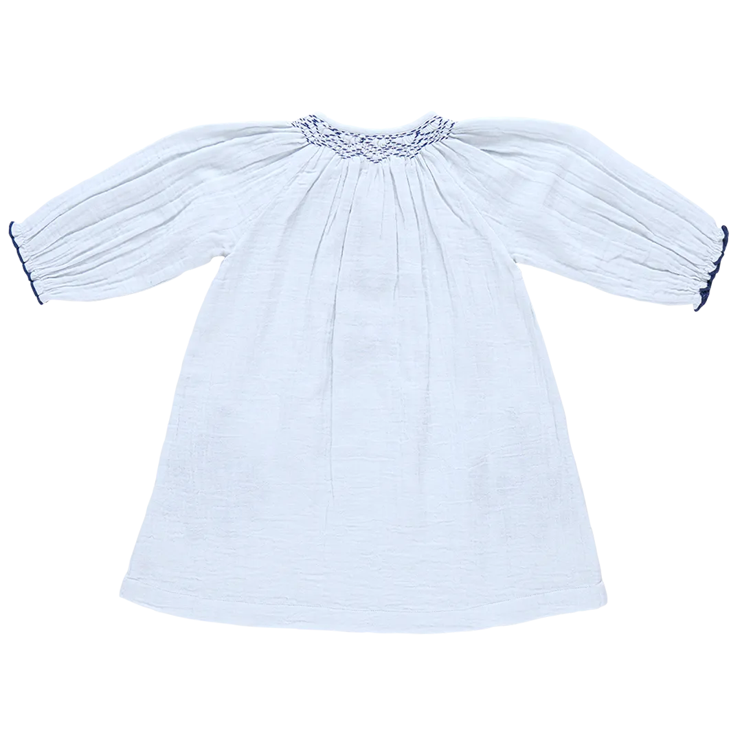 Girls Ava Dress - Wan Blue Embroidery