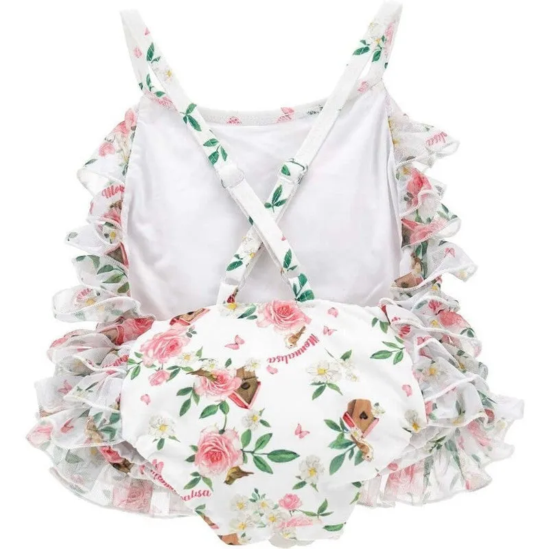 Girls Floral Ruffled Swimsuit