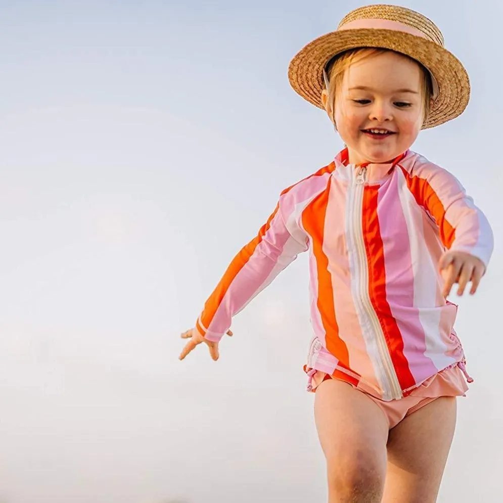 Girls Long Sleeve Rash Guard - “Peachy Stripes”