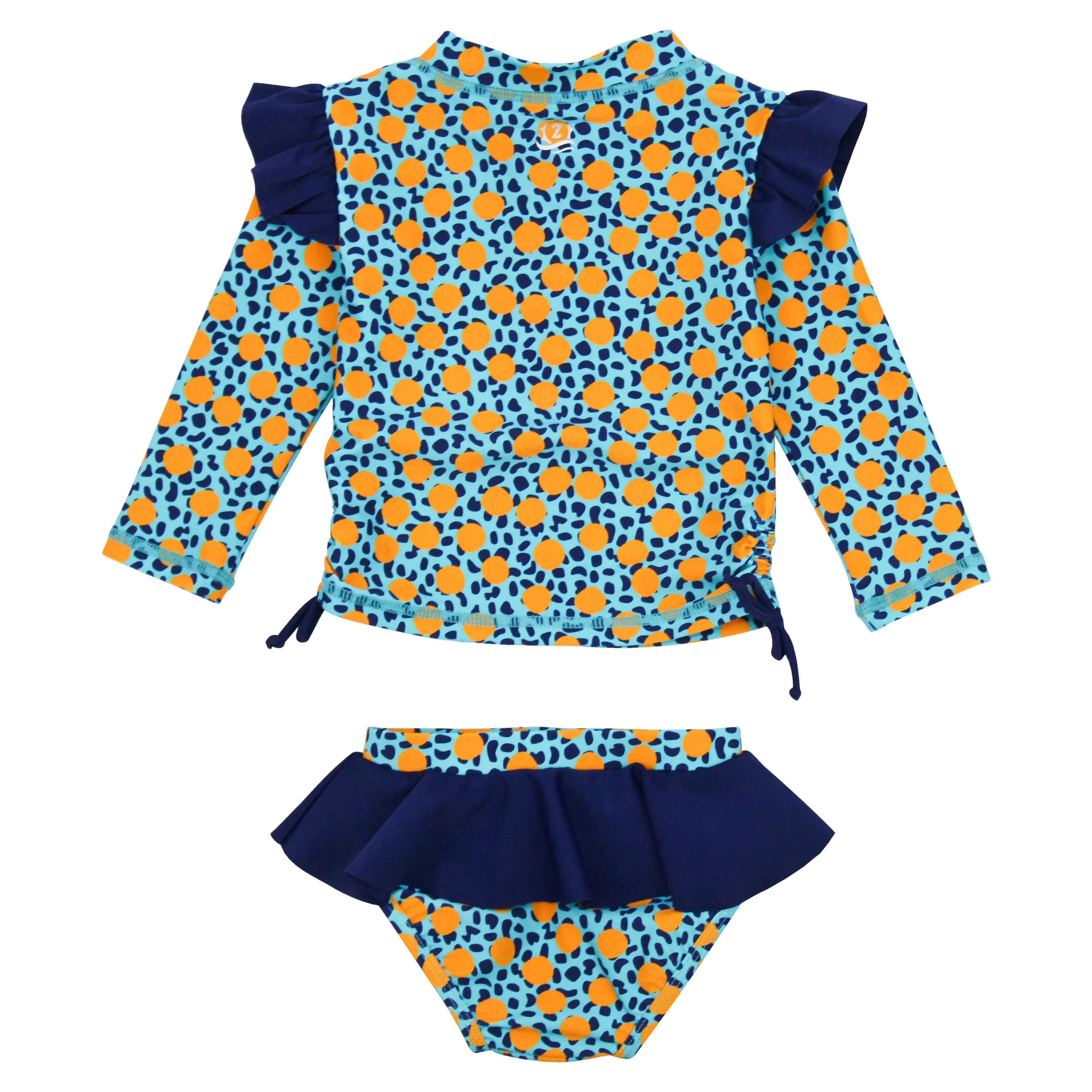 Girls Long Sleeve Rash Guard Ruffle Bottom Swimsuit Set (2 Piece) | "Geo Party"