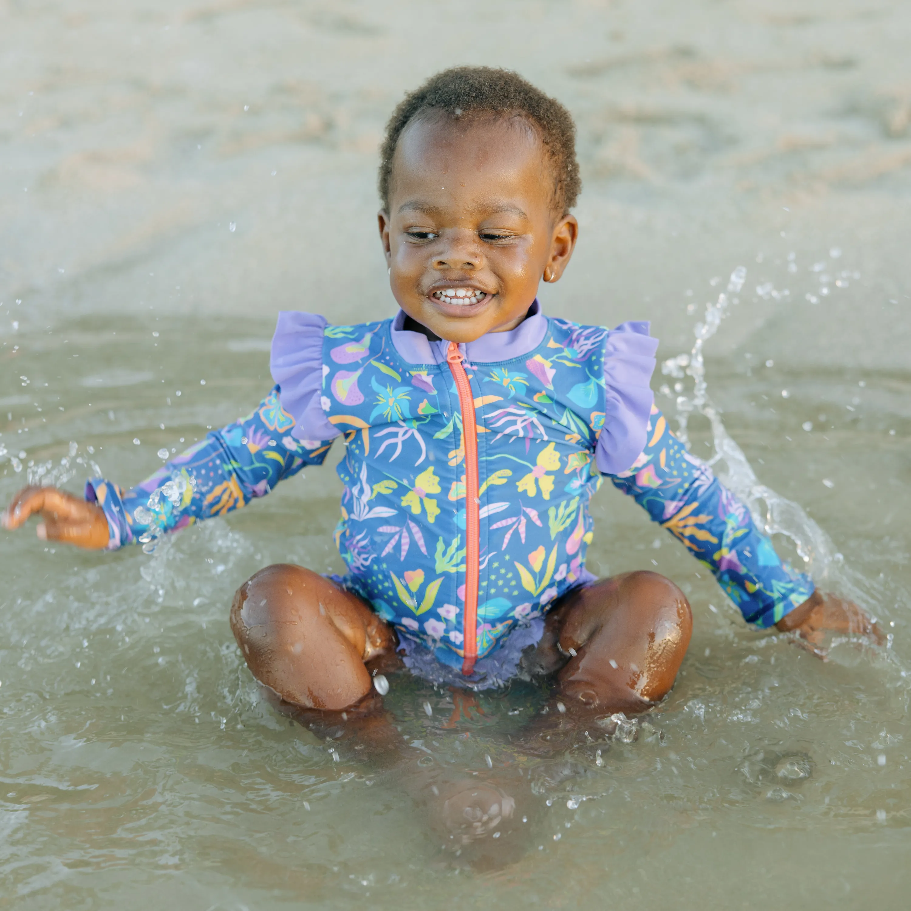 Girls Long Sleeve Rash Guard Ruffle Bottom Swimsuit Set (2 Piece) | "Tropadelic"