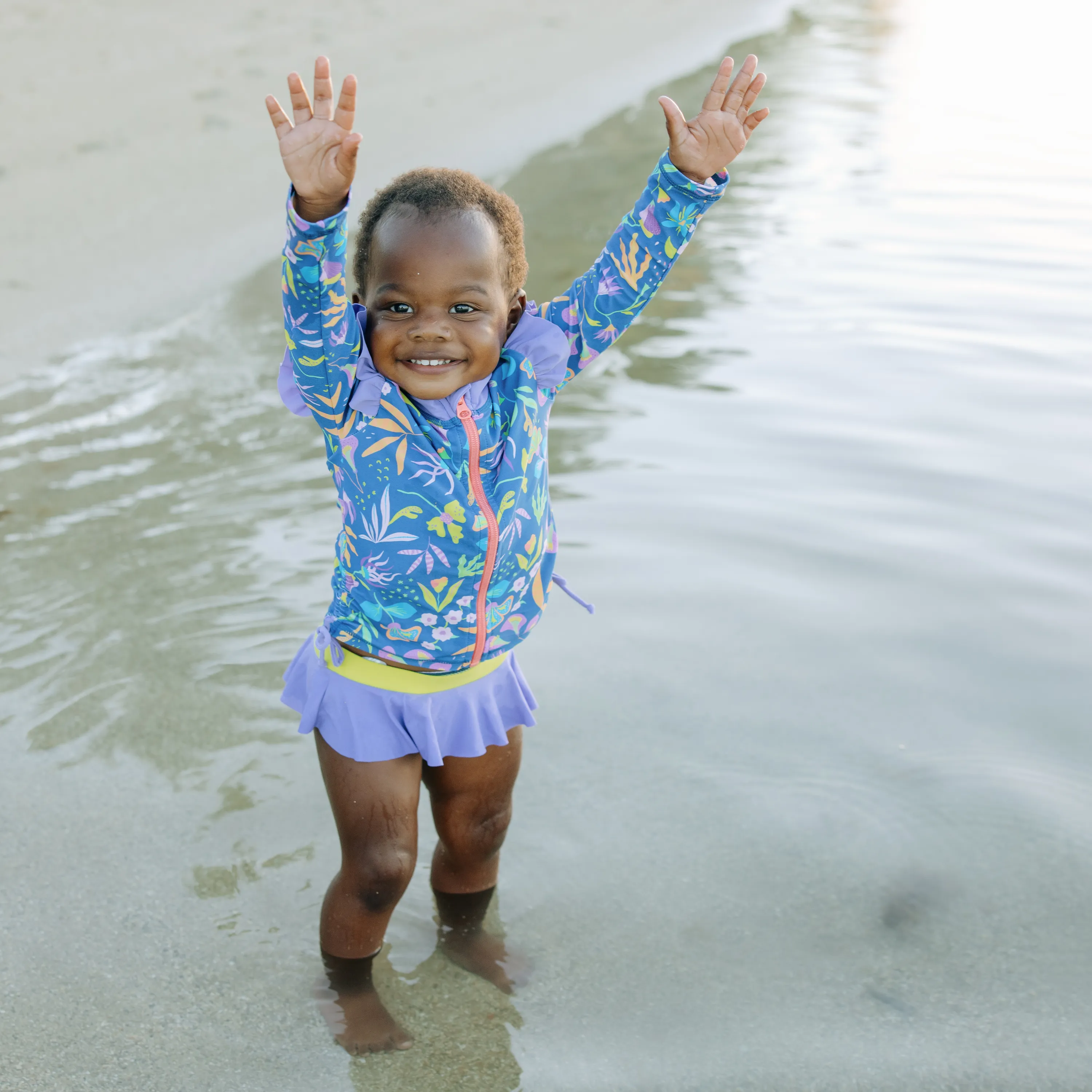 Girls Long Sleeve Rash Guard Ruffle Bottom Swimsuit Set (2 Piece) | "Tropadelic"