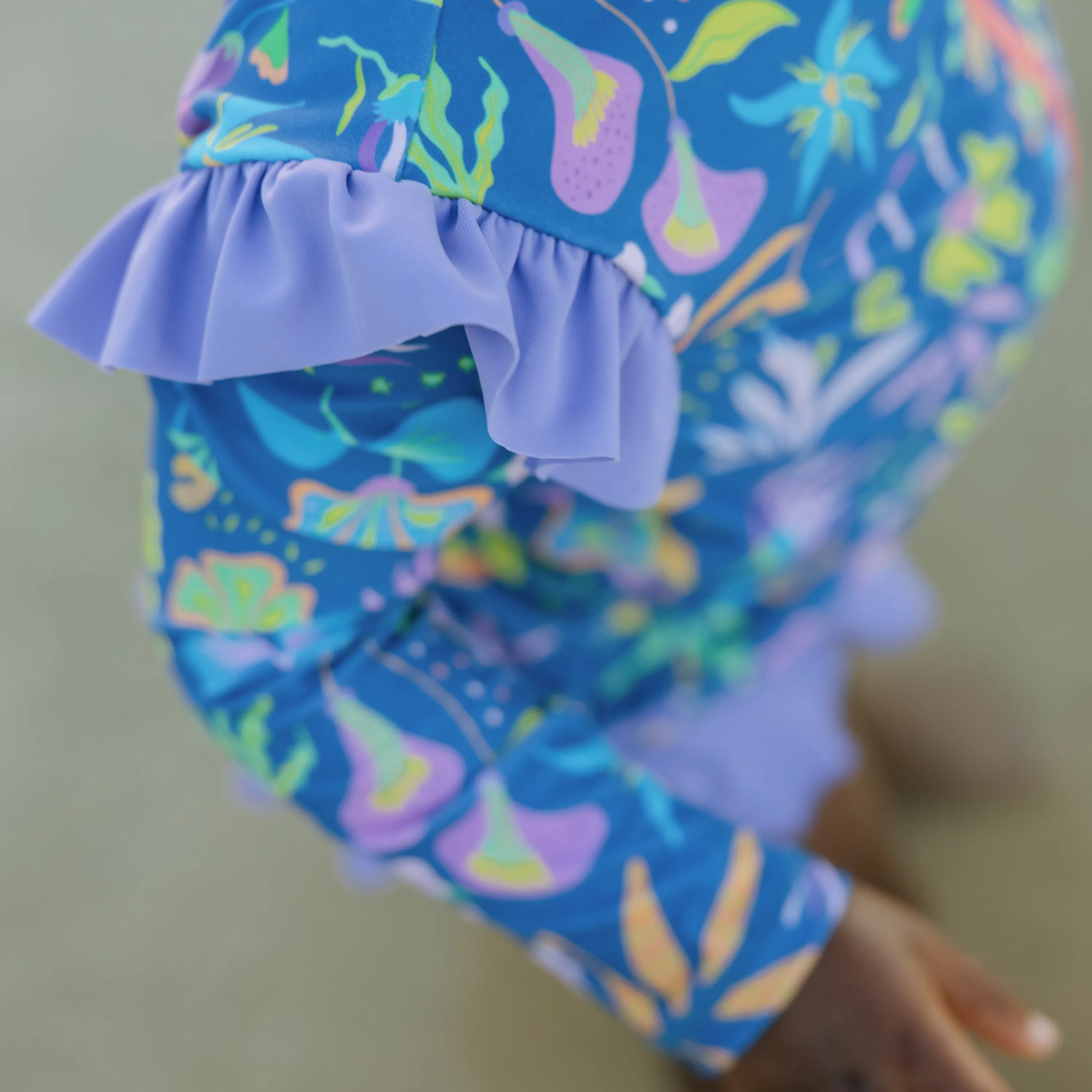 Girls Long Sleeve Rash Guard Ruffle Bottom Swimsuit Set (2 Piece) | "Tropadelic"