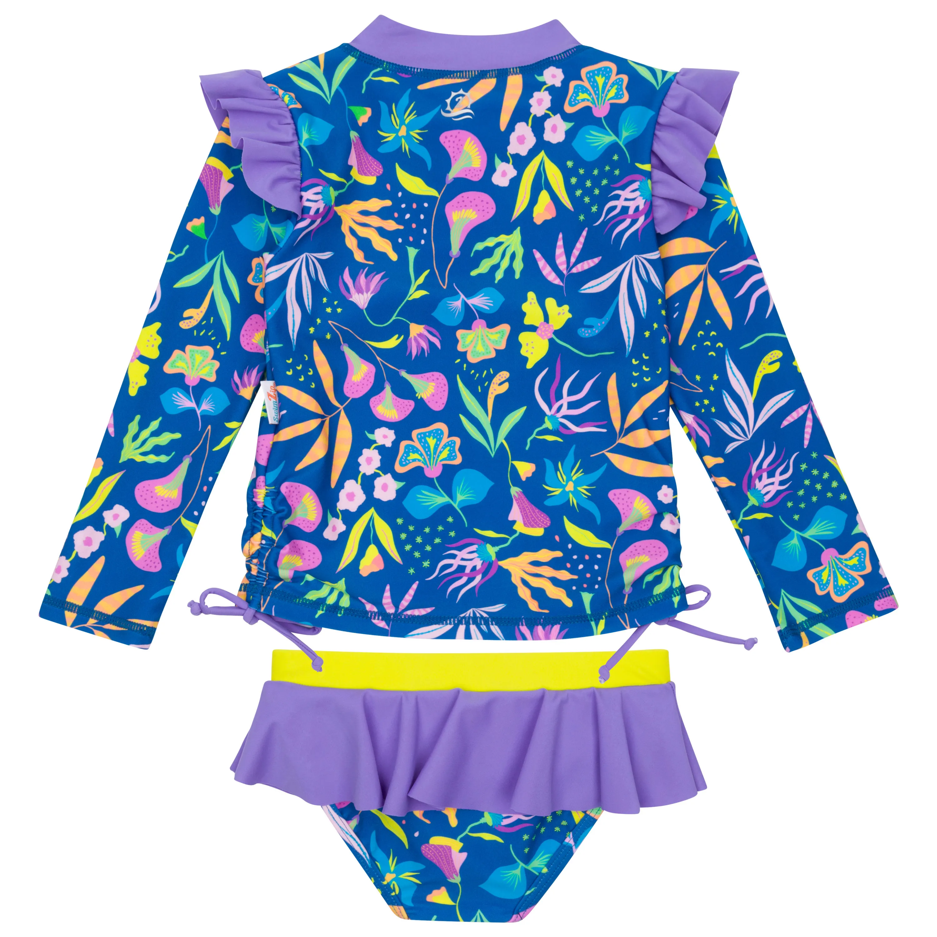 Girls Long Sleeve Rash Guard Ruffle Bottom Swimsuit Set (2 Piece) | "Tropadelic"