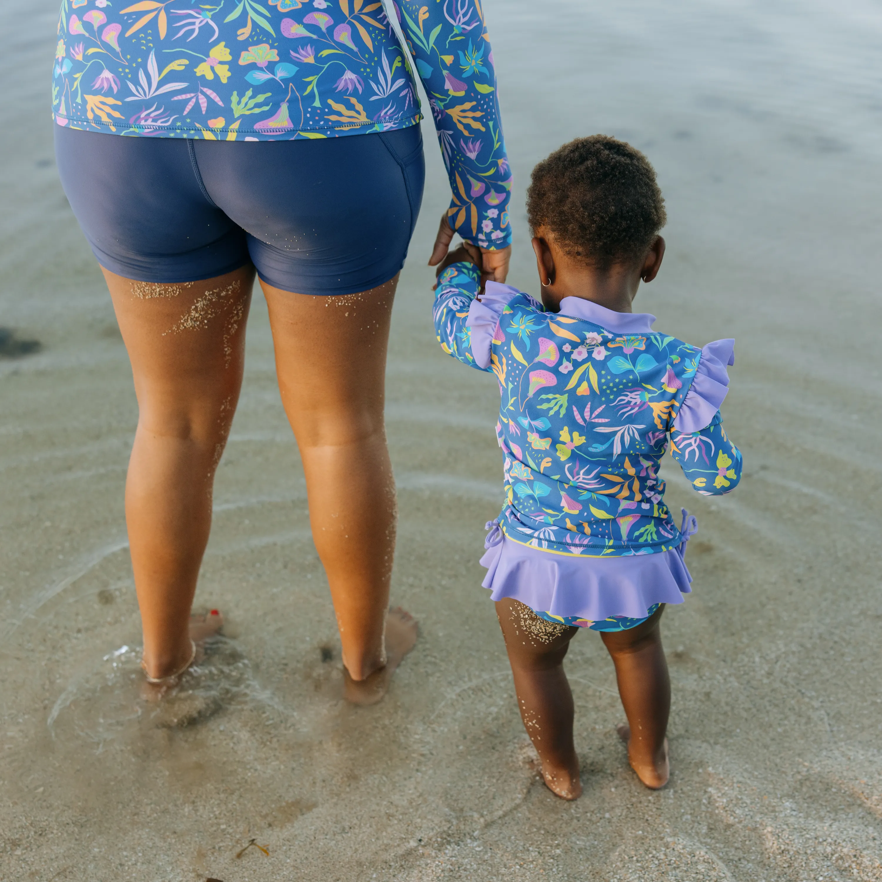 Girls Long Sleeve Rash Guard Ruffle Bottom Swimsuit Set (2 Piece) | "Tropadelic"