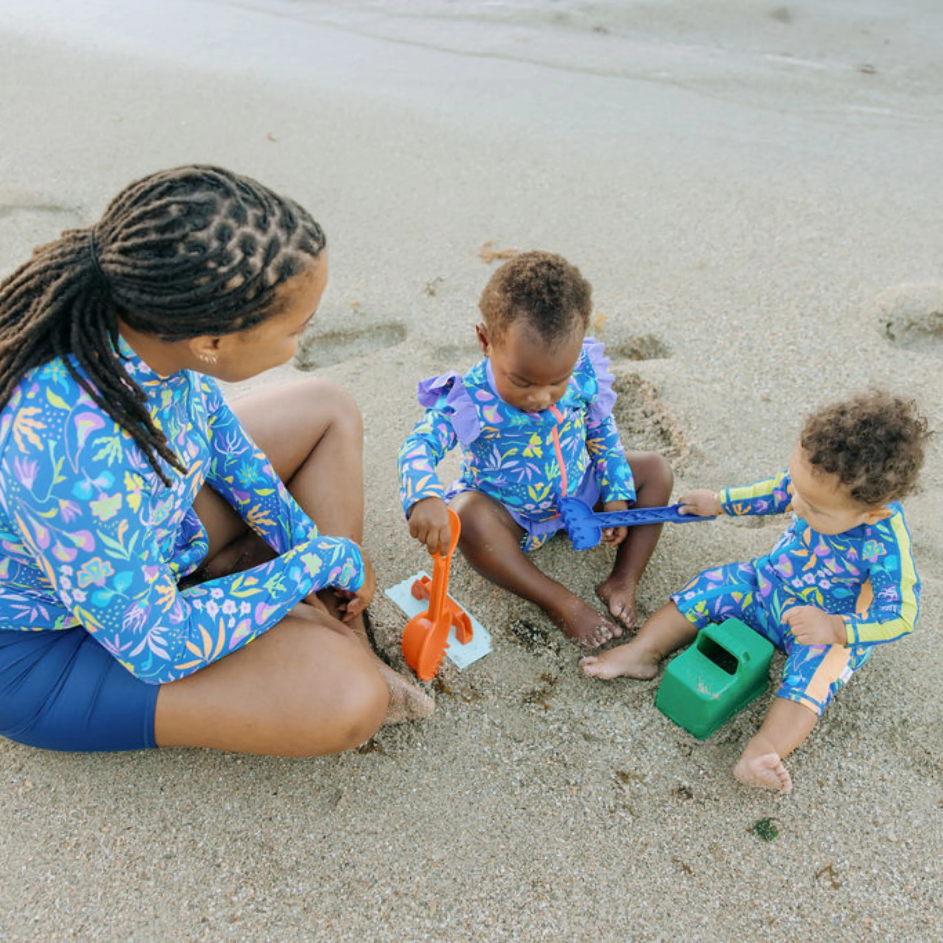 Girls Long Sleeve Rash Guard Ruffle Bottom Swimsuit Set (2 Piece) | "Tropadelic"