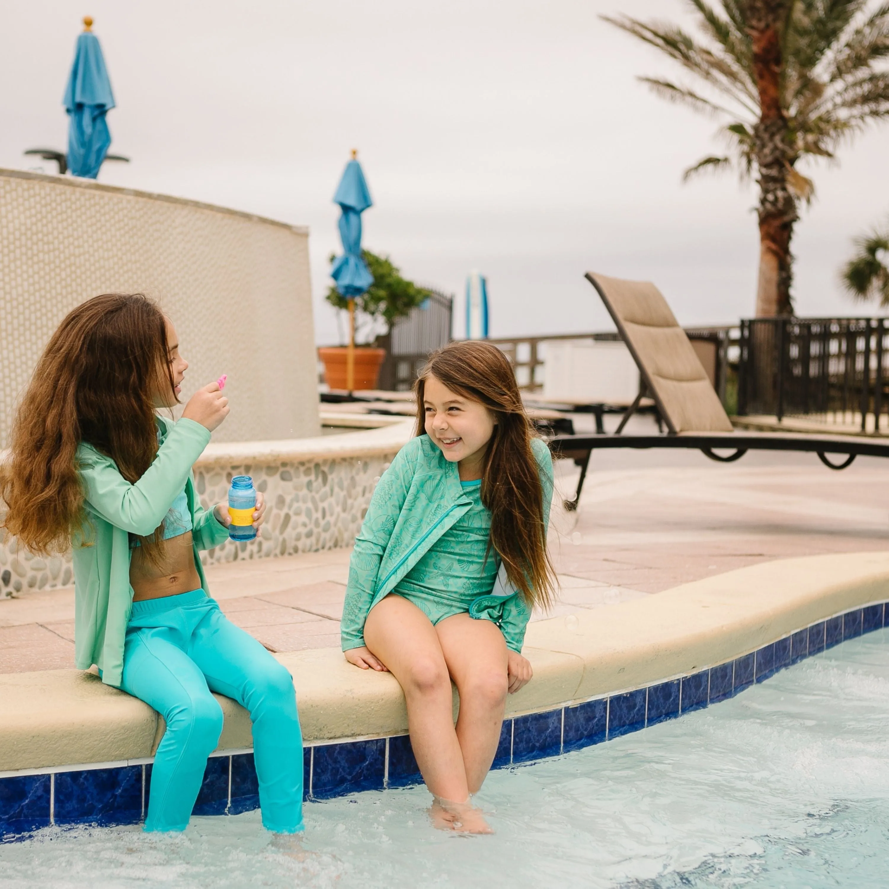 Girls Long Sleeve Rash Guard   Tankini Bikini Set (3 Piece) | "Seashell”