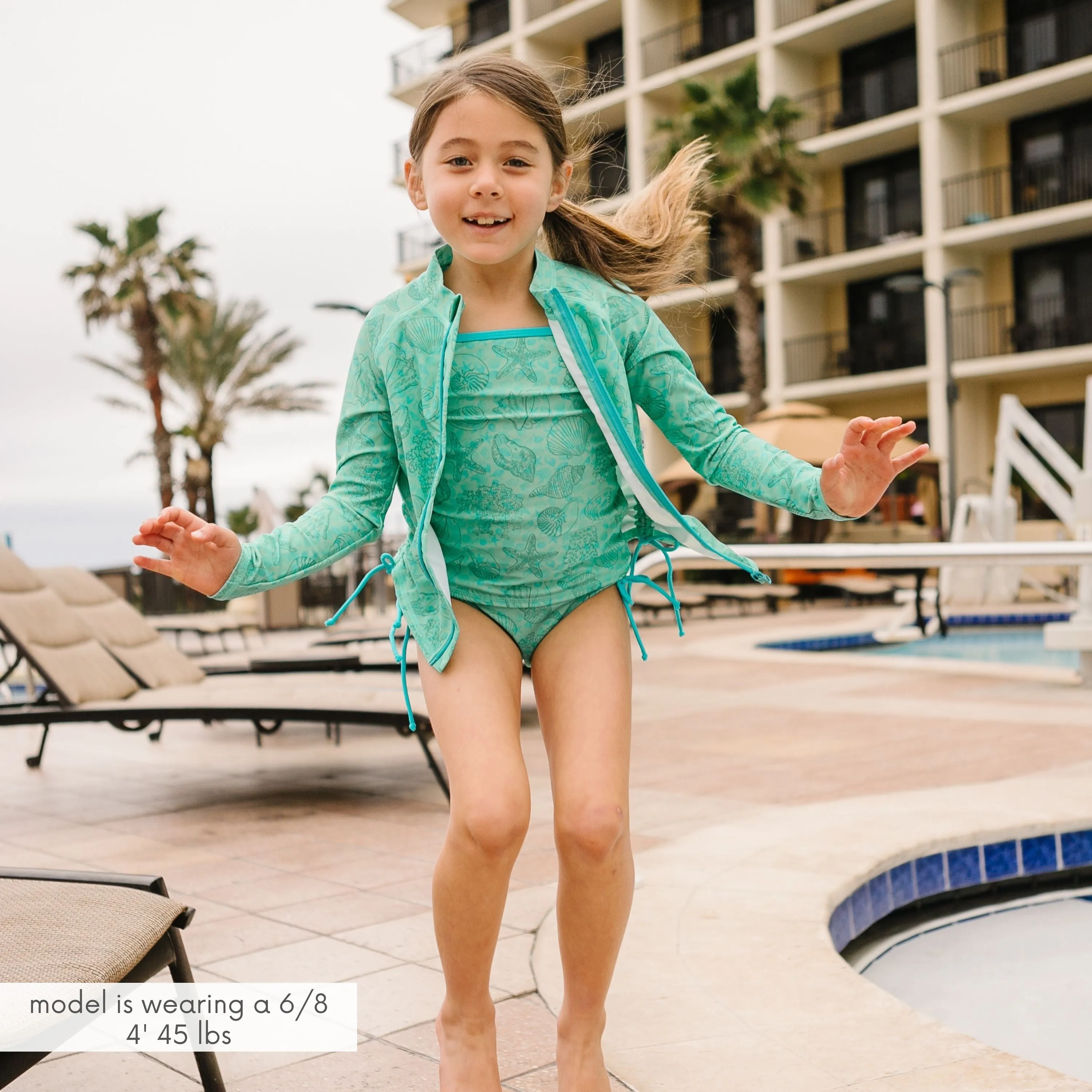 Girls Long Sleeve Rash Guard   Tankini Bikini Set (3 Piece) | "Seashell”