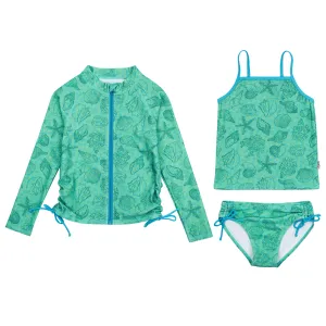 Girls Long Sleeve Rash Guard   Tankini Bikini Set (3 Piece) | "Seashell”