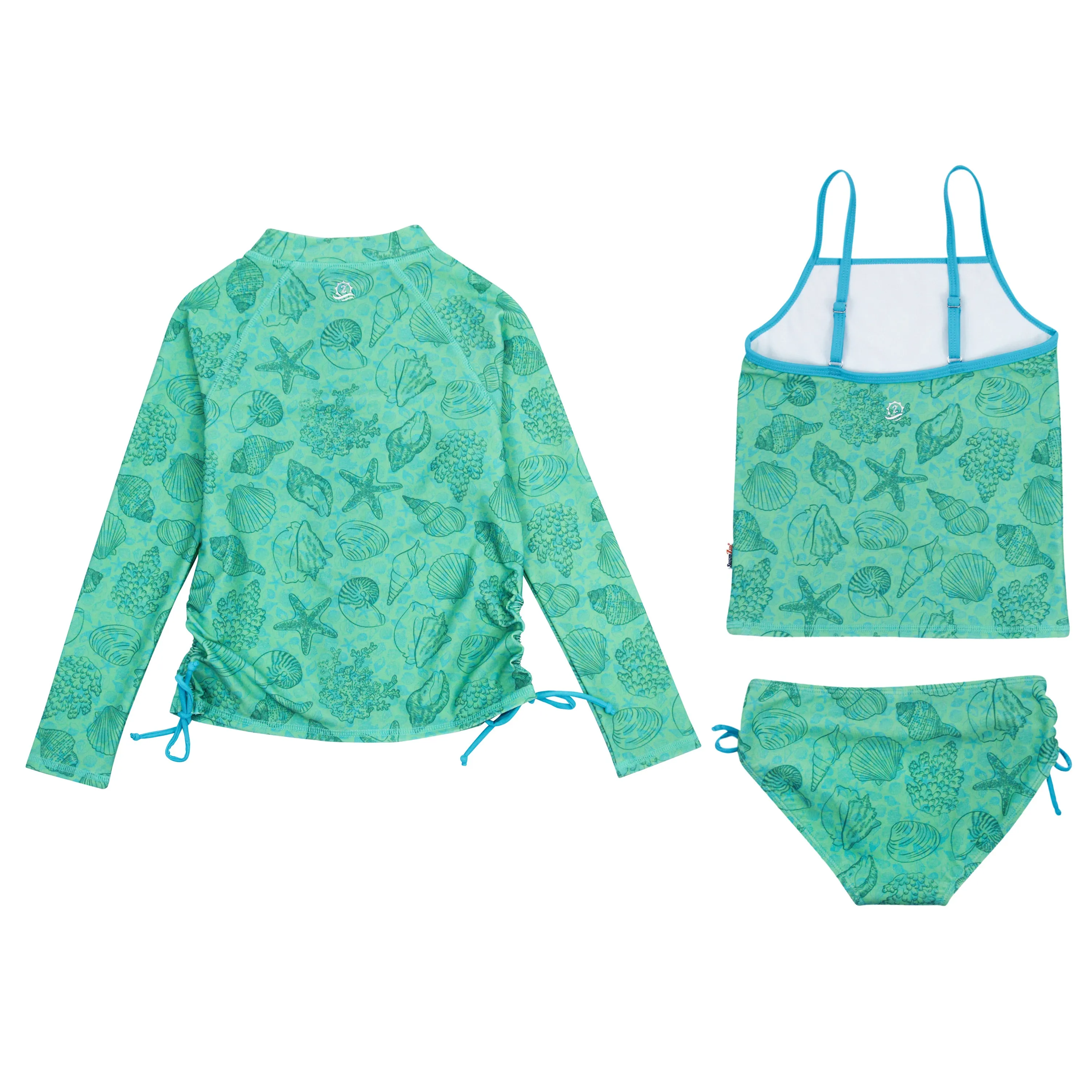 Girls Long Sleeve Rash Guard   Tankini Bikini Set (3 Piece) | "Seashell”
