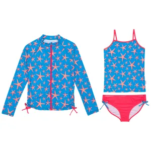Girls Long Sleeve Rash Guard   Tankini Bikini Set (3 Piece) | "Starfish"