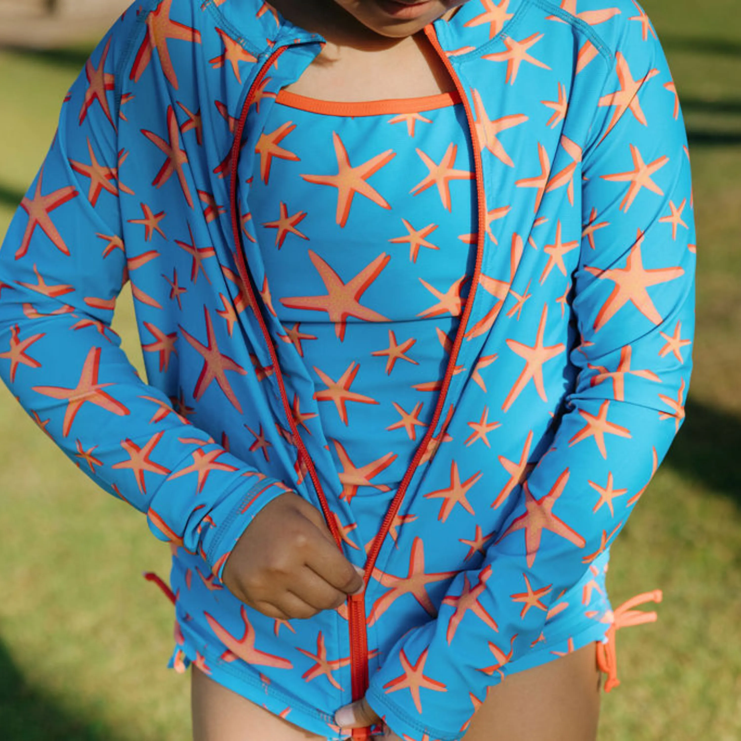 Girls Long Sleeve Rash Guard   Tankini Bikini Set (3 Piece) | "Starfish"
