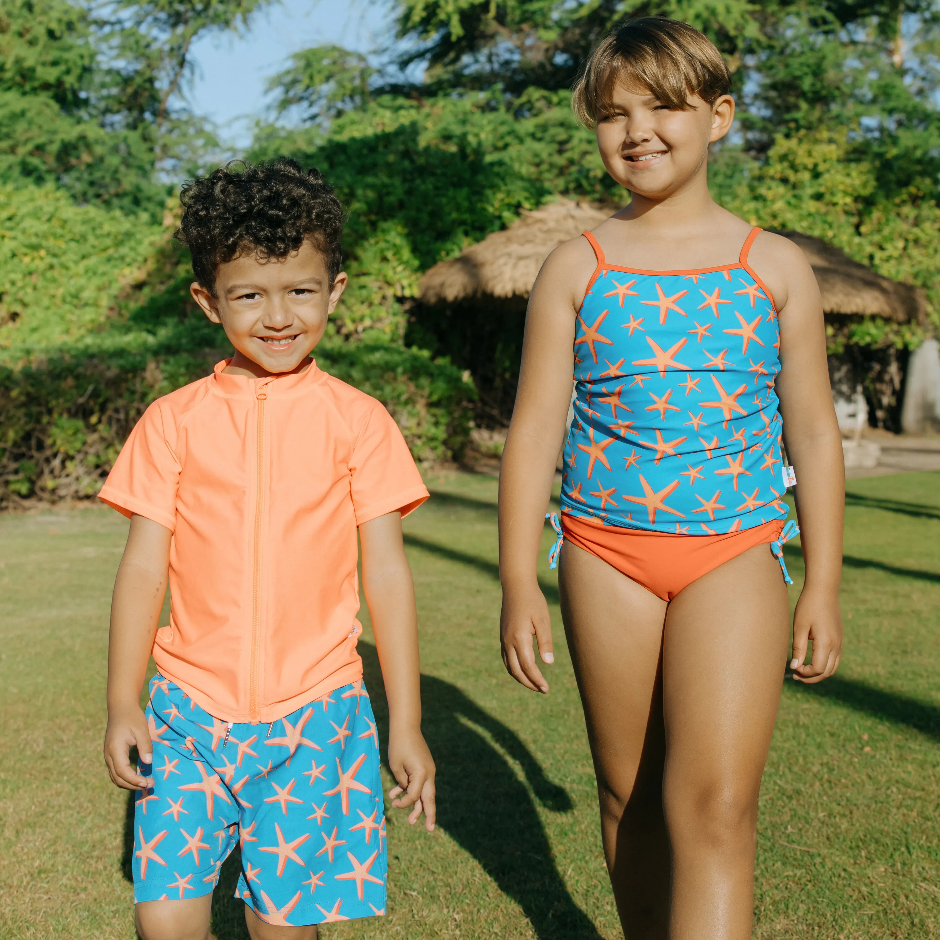 Girls Long Sleeve Rash Guard   Tankini Bikini Set (3 Piece) | "Starfish"