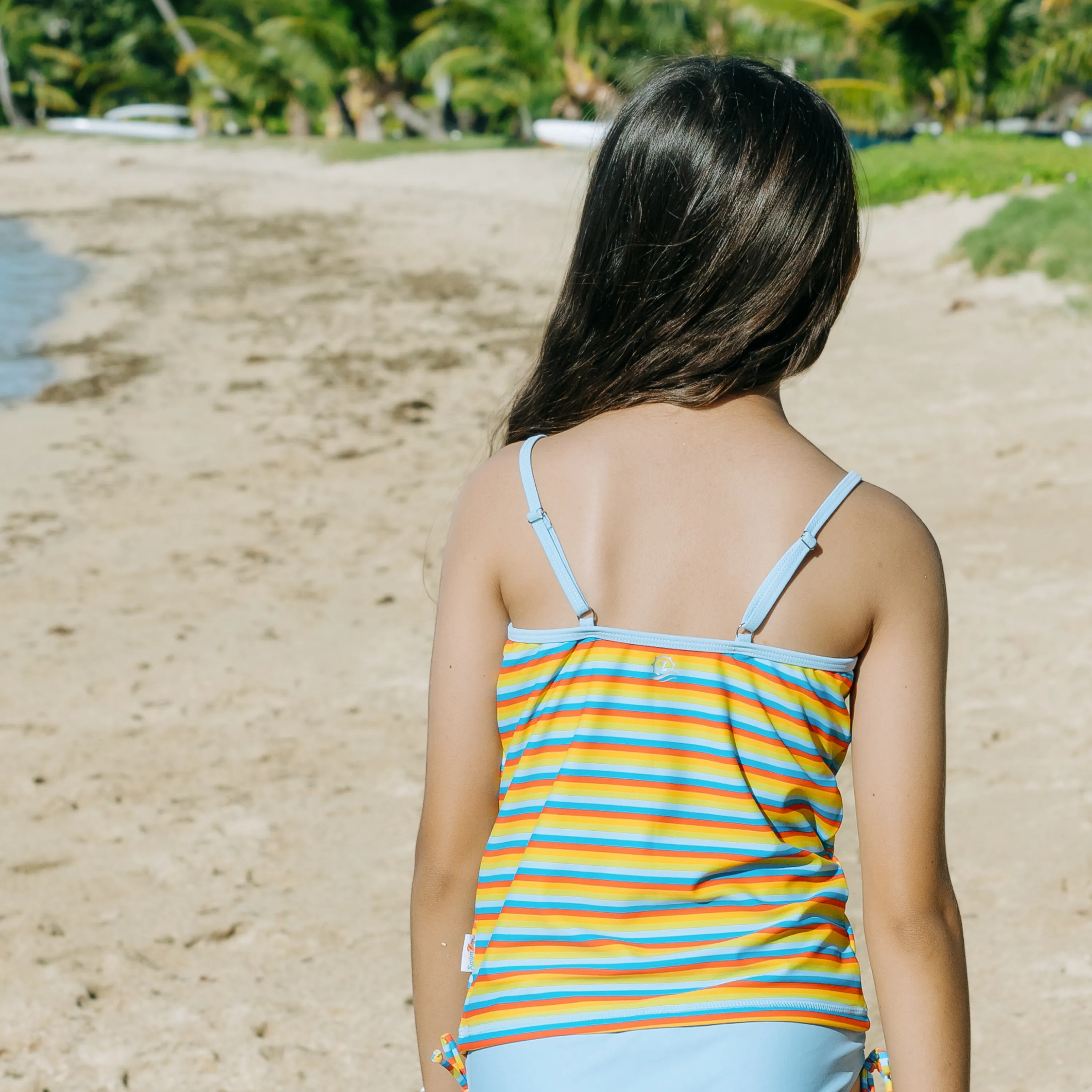 Girls Long Sleeve Rash Guard   Tankini Bikini Set (3 Piece) | "Sunny Stripe"