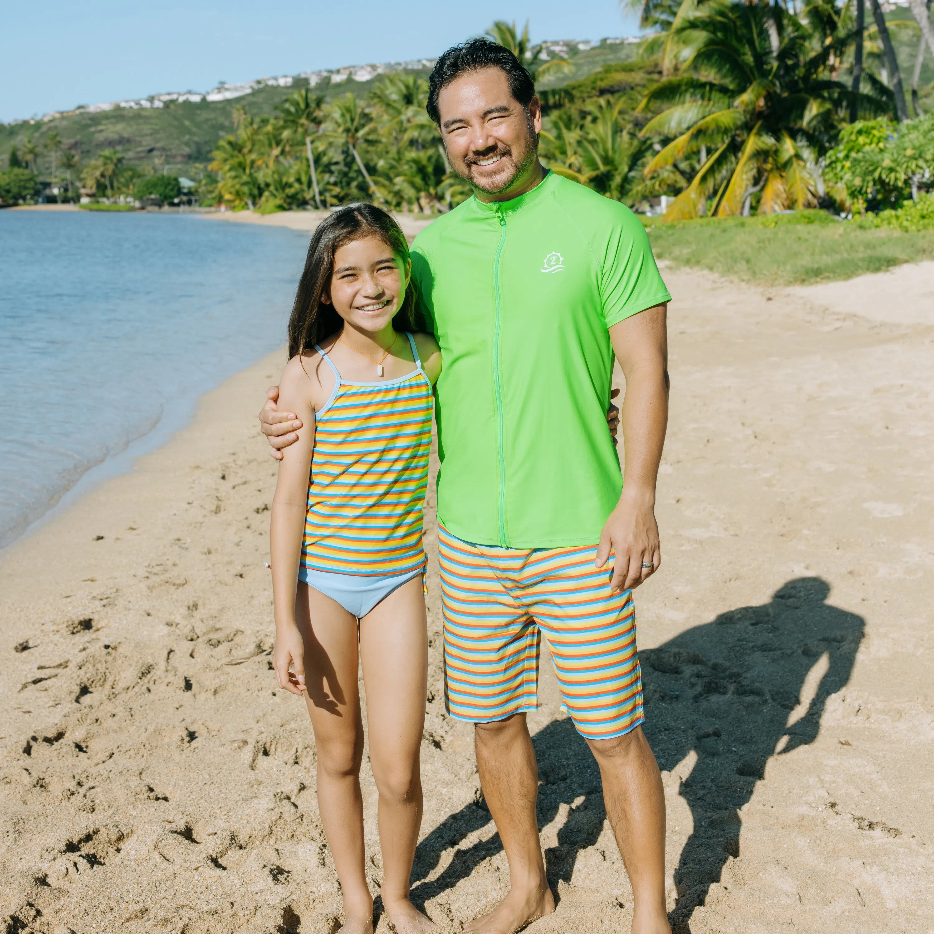 Girls Long Sleeve Rash Guard   Tankini Bikini Set (3 Piece) | "Sunny Stripe"