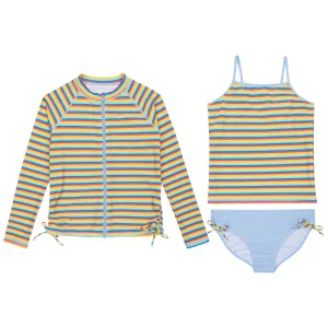 Girls Long Sleeve Rash Guard   Tankini Bikini Set (3 Piece) | "Sunny Stripe"