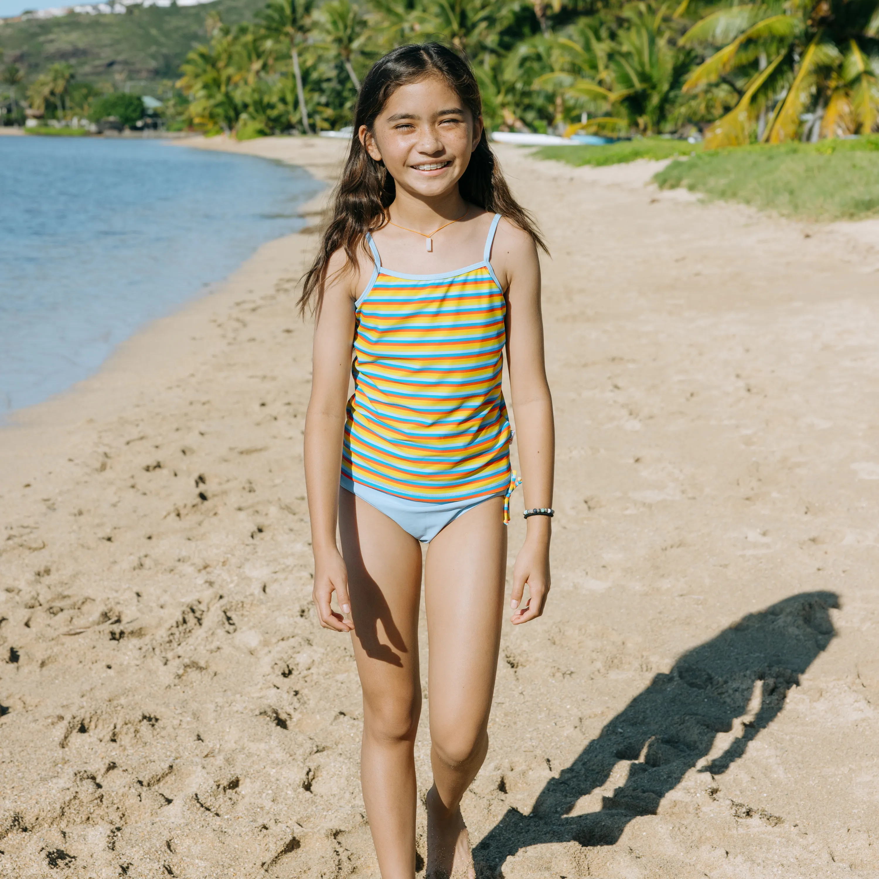 Girls Long Sleeve Rash Guard   Tankini Bikini Set (3 Piece) | "Sunny Stripe"
