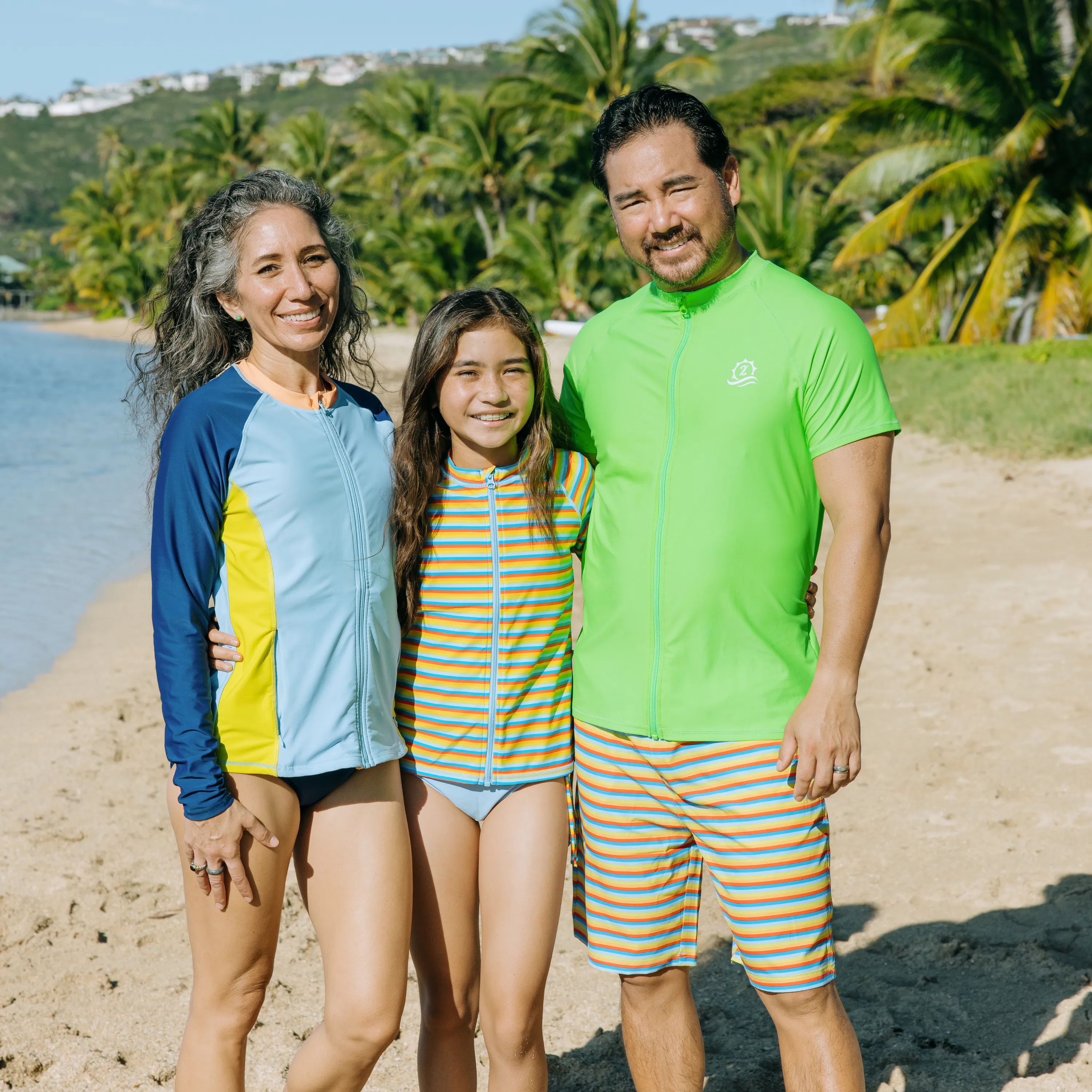 Girls Long Sleeve Rash Guard   Tankini Bikini Set (3 Piece) | "Sunny Stripe"