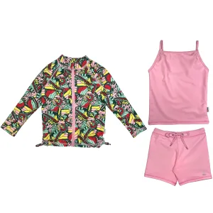 Girls Long Sleeve Rash Guard   Tankini Shorts Set (3 Piece) | "Butterfly Love"