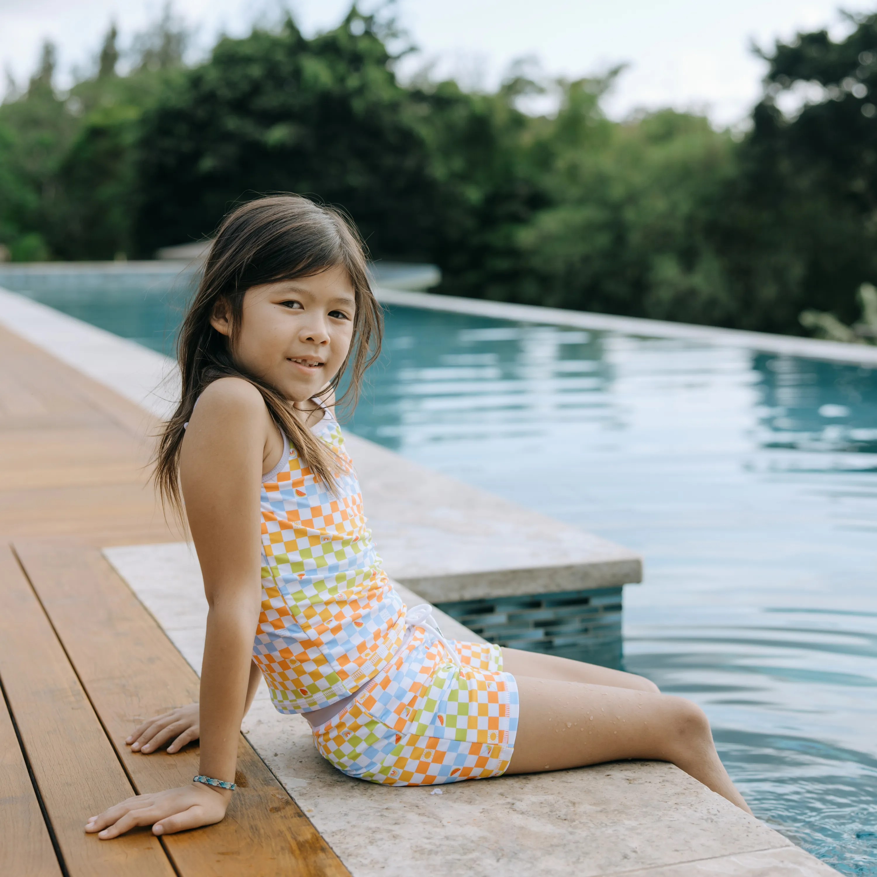 Girls Long Sleeve Rash Guard   Tankini Shorts Set (3 Piece) | "Gamified"