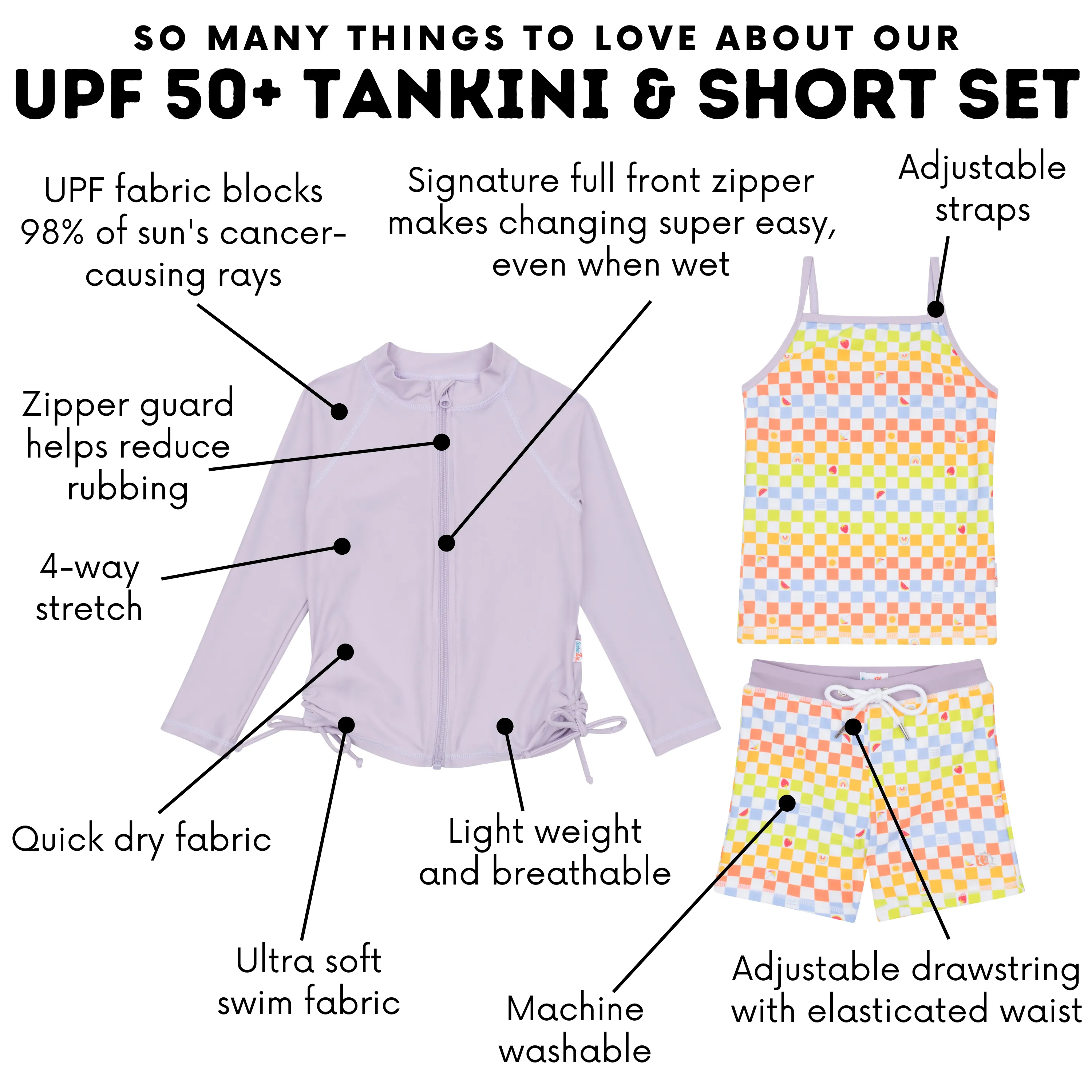 Girls Long Sleeve Rash Guard   Tankini Shorts Set (3 Piece) | "Gamified"