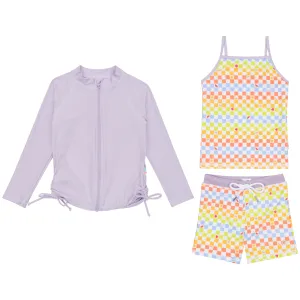 Girls Long Sleeve Rash Guard   Tankini Shorts Set (3 Piece) | "Gamified"