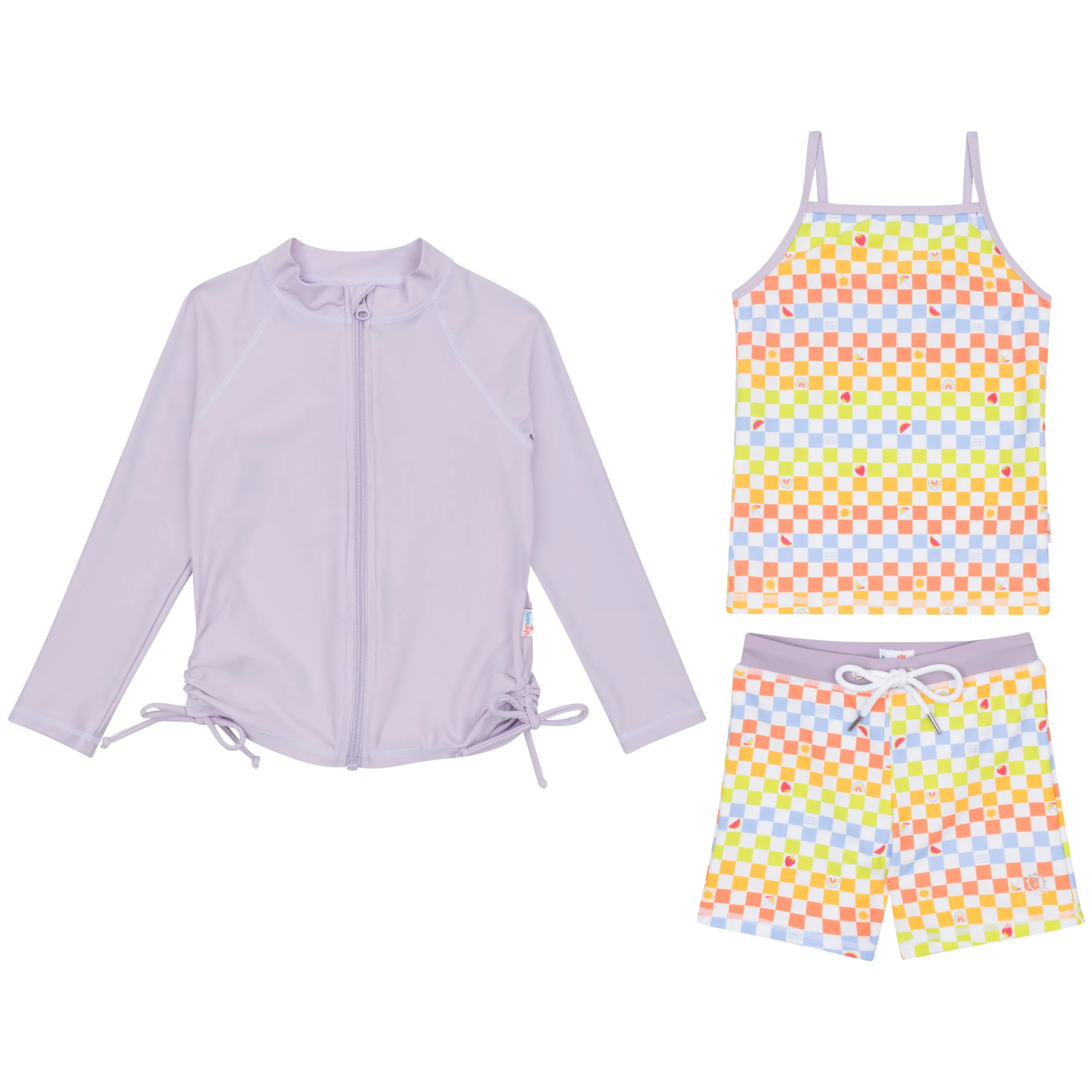 Girls Long Sleeve Rash Guard   Tankini Shorts Set (3 Piece) | "Gamified"