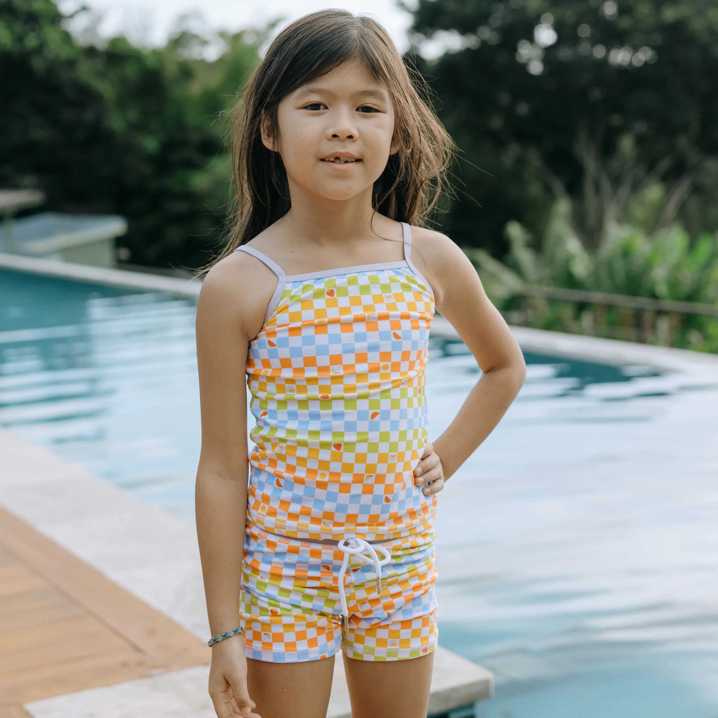 Girls Long Sleeve Rash Guard   Tankini Shorts Set (3 Piece) | "Gamified"