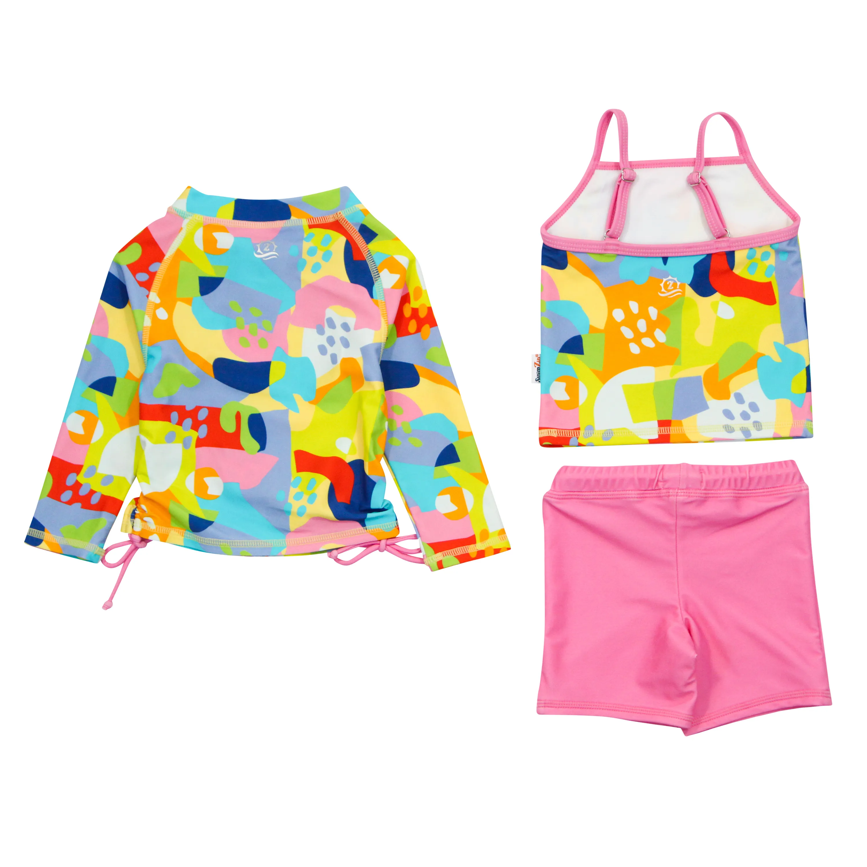 Girls Long Sleeve Rash Guard   Tankini Shorts Set (3 Piece) | "Joyful"