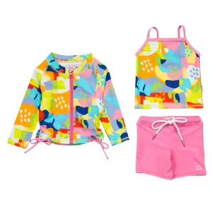Girls Long Sleeve Rash Guard   Tankini Shorts Set (3 Piece) | "Joyful"