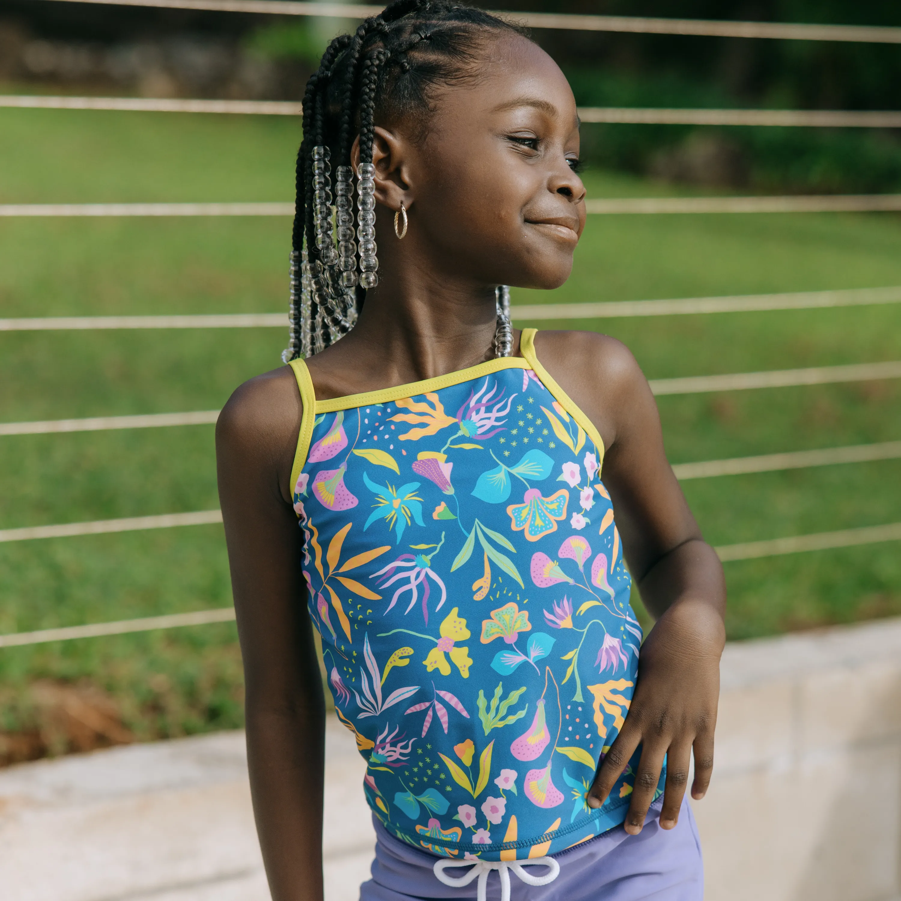Girls Long Sleeve Rash Guard   Tankini Shorts Set (3 Piece) | "Tropadelic"