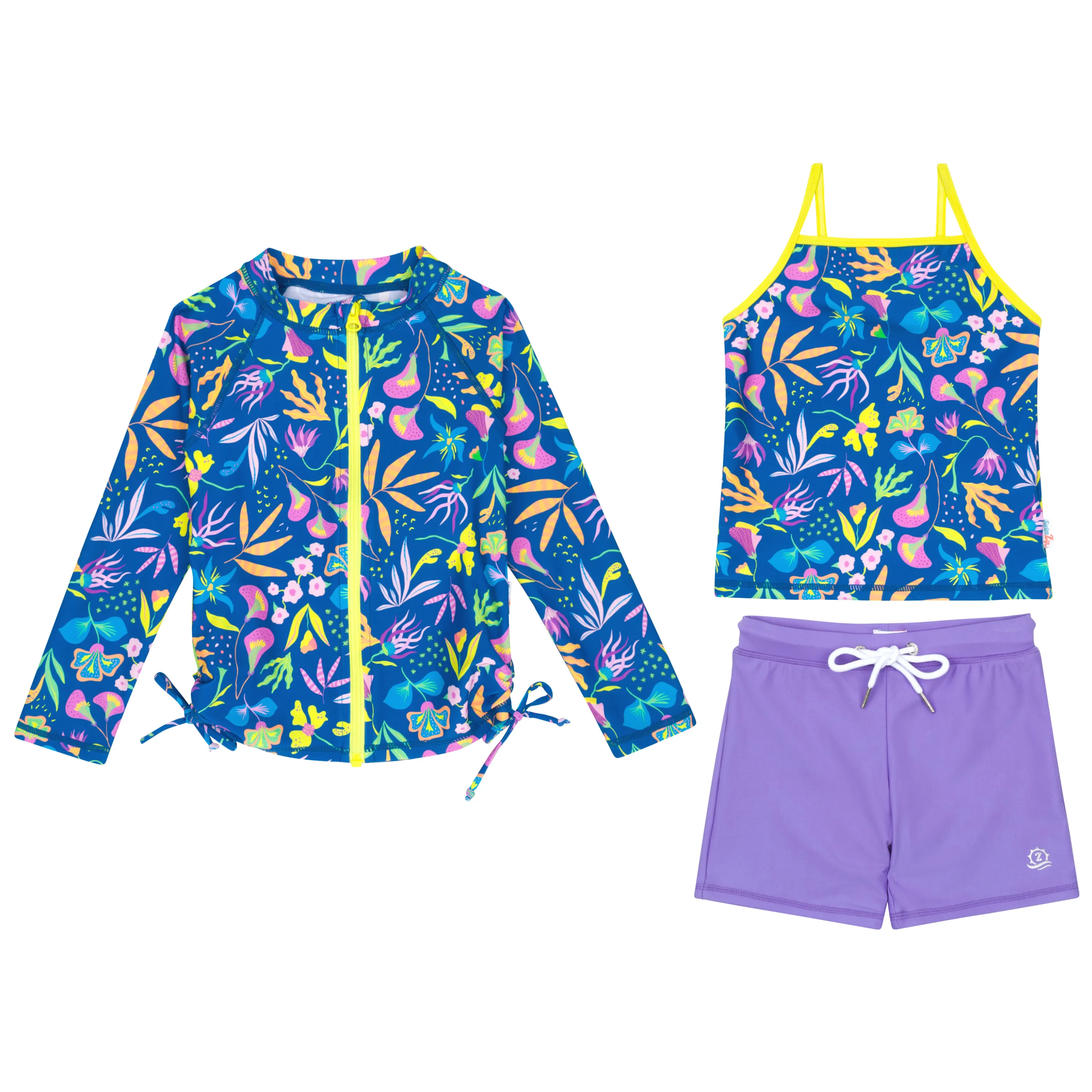 Girls Long Sleeve Rash Guard   Tankini Shorts Set (3 Piece) | "Tropadelic"