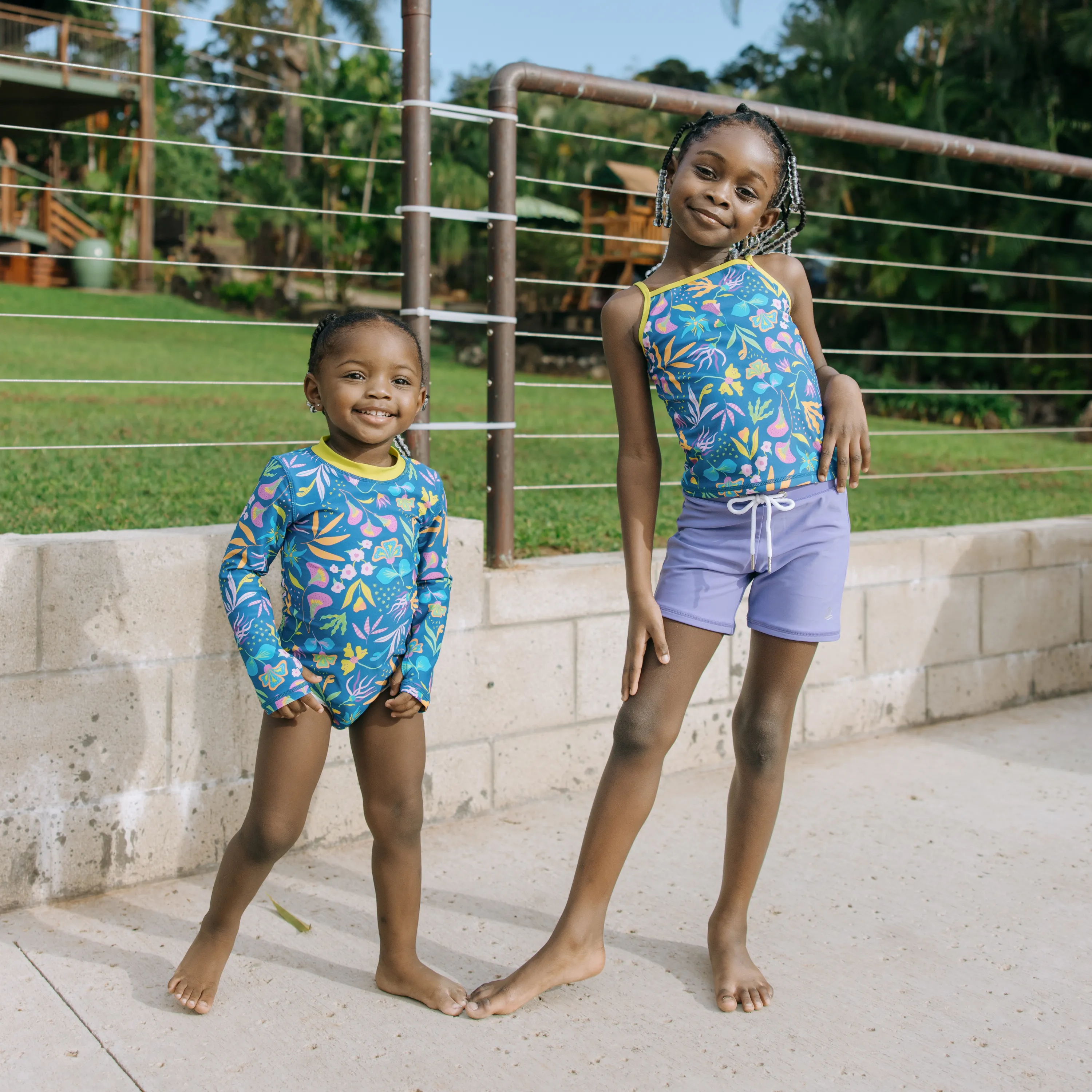 Girls Long Sleeve Rash Guard   Tankini Shorts Set (3 Piece) | "Tropadelic"