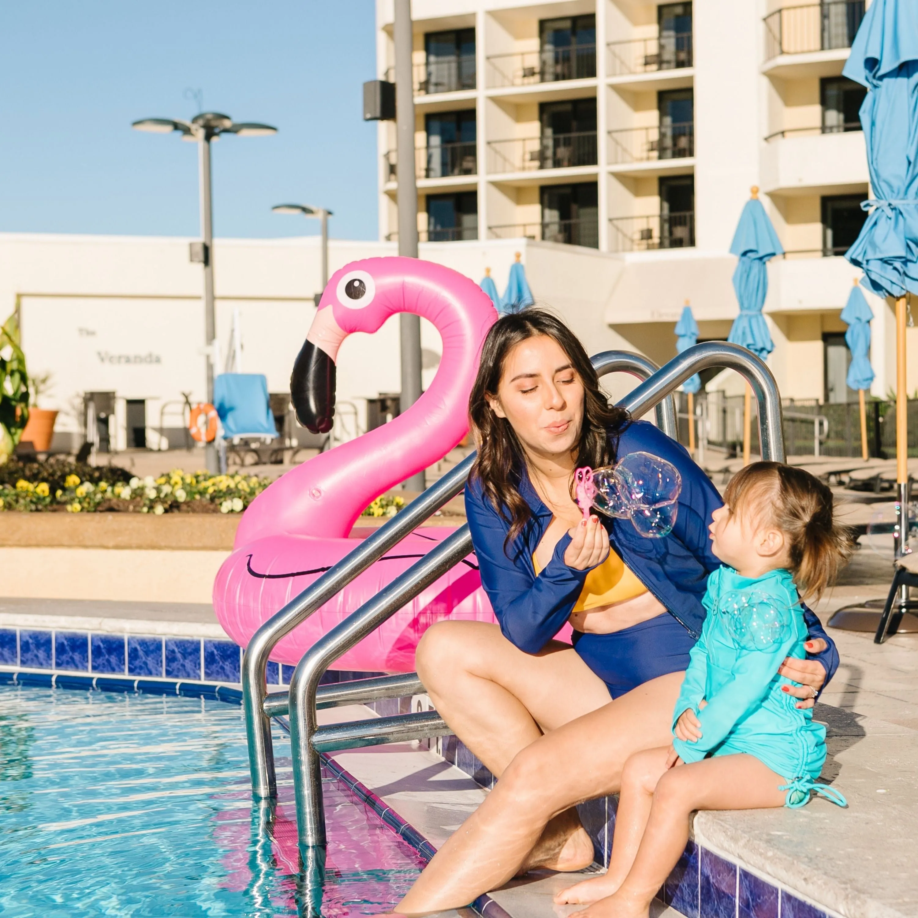 Girls Long Sleeve Swim Dress Cover Up | "Scuba Blue"
