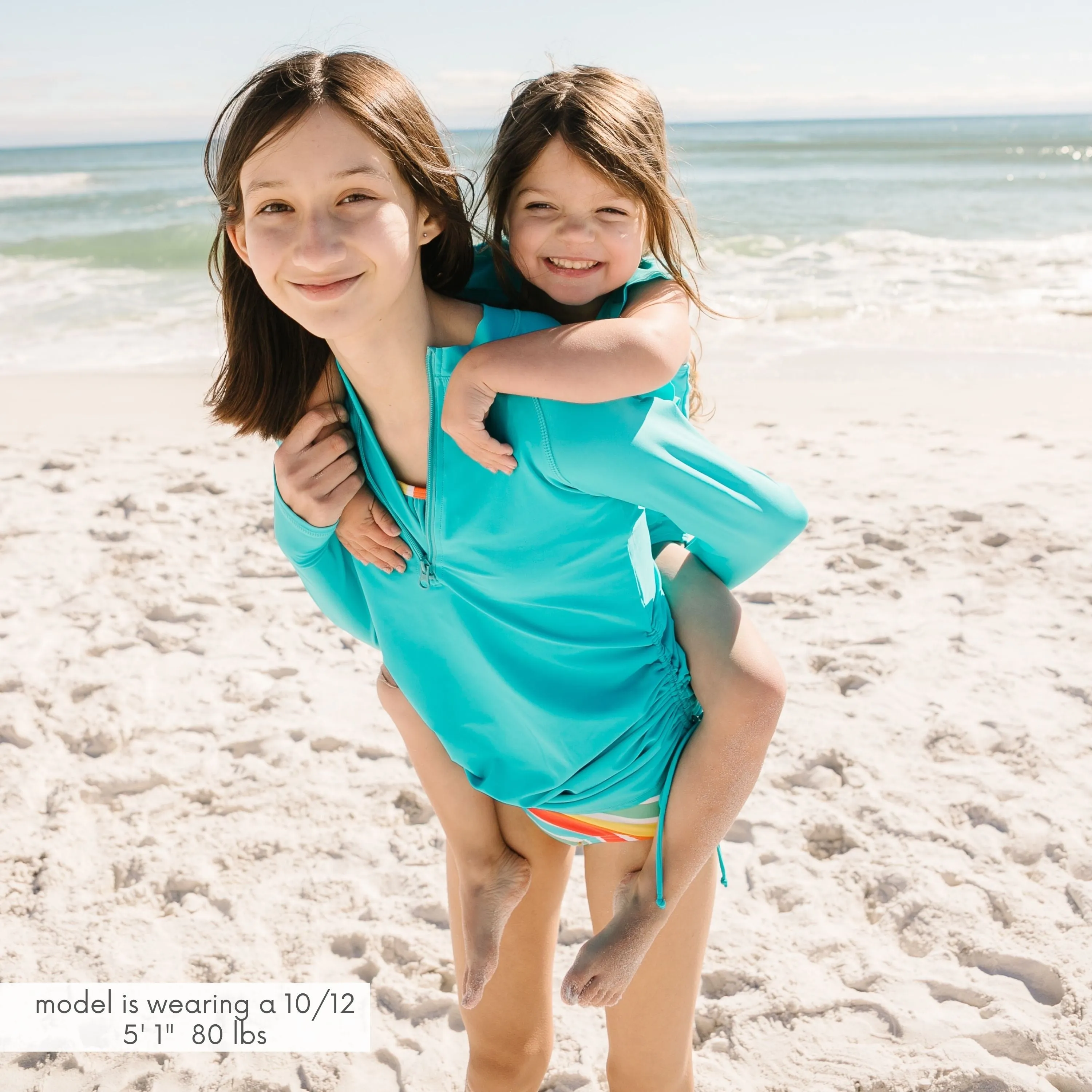 Girls Long Sleeve Swim Dress Cover Up | "Scuba Blue"