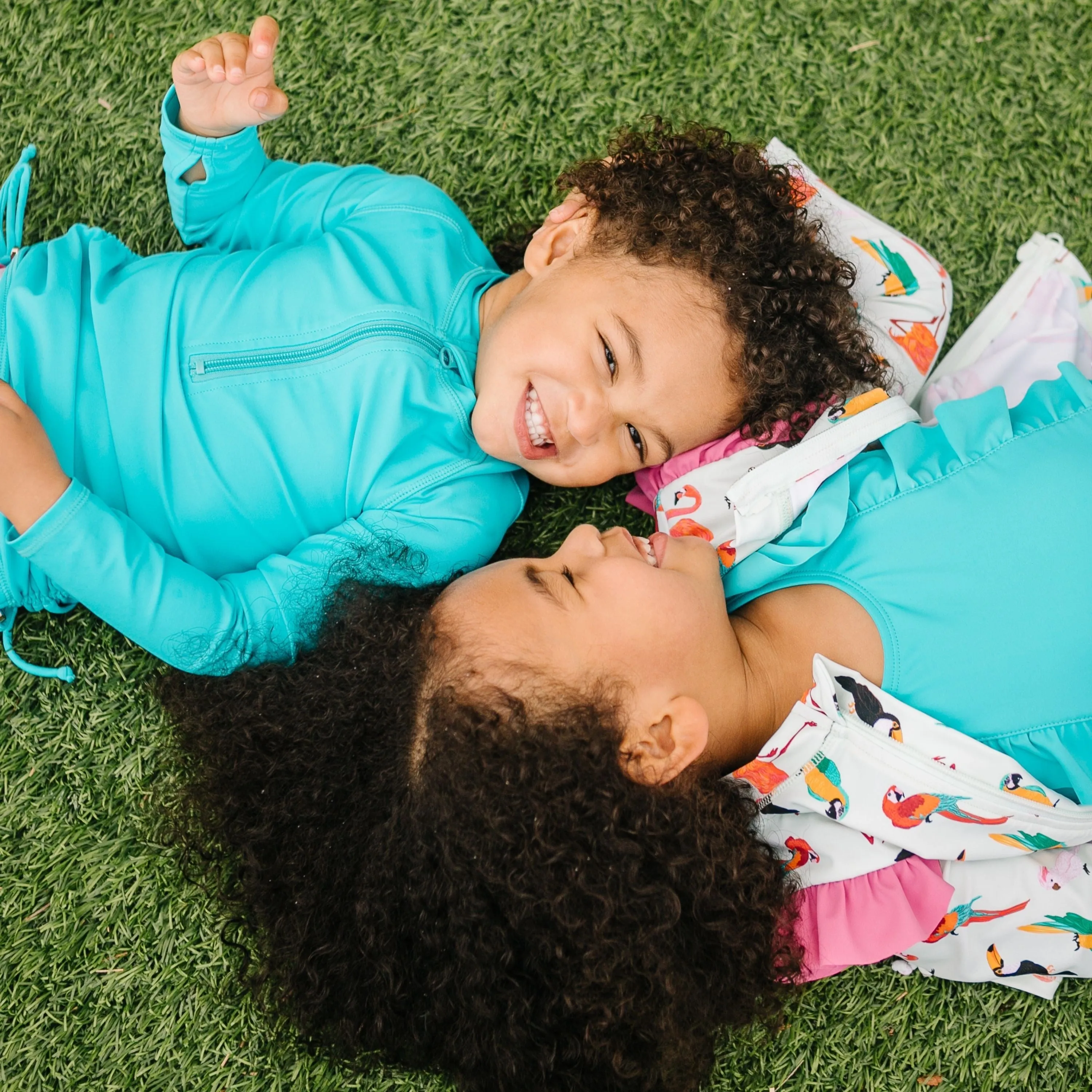 Girls Long Sleeve Swim Dress Cover Up | "Scuba Blue"