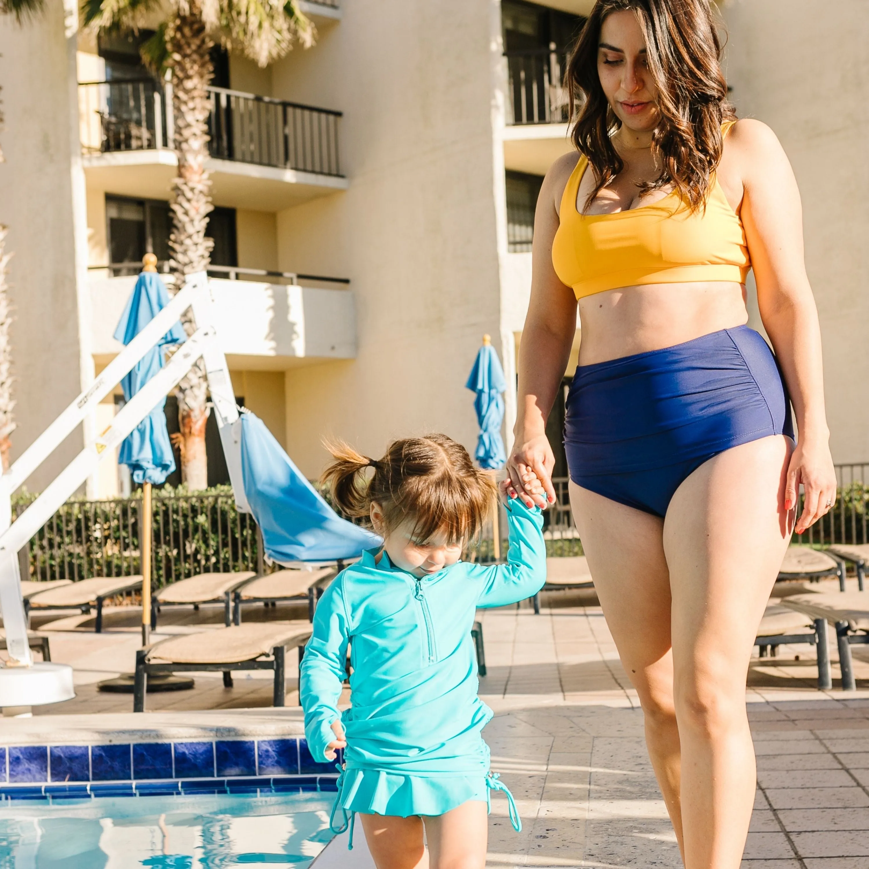 Girls Long Sleeve Swim Dress Cover Up | "Scuba Blue"