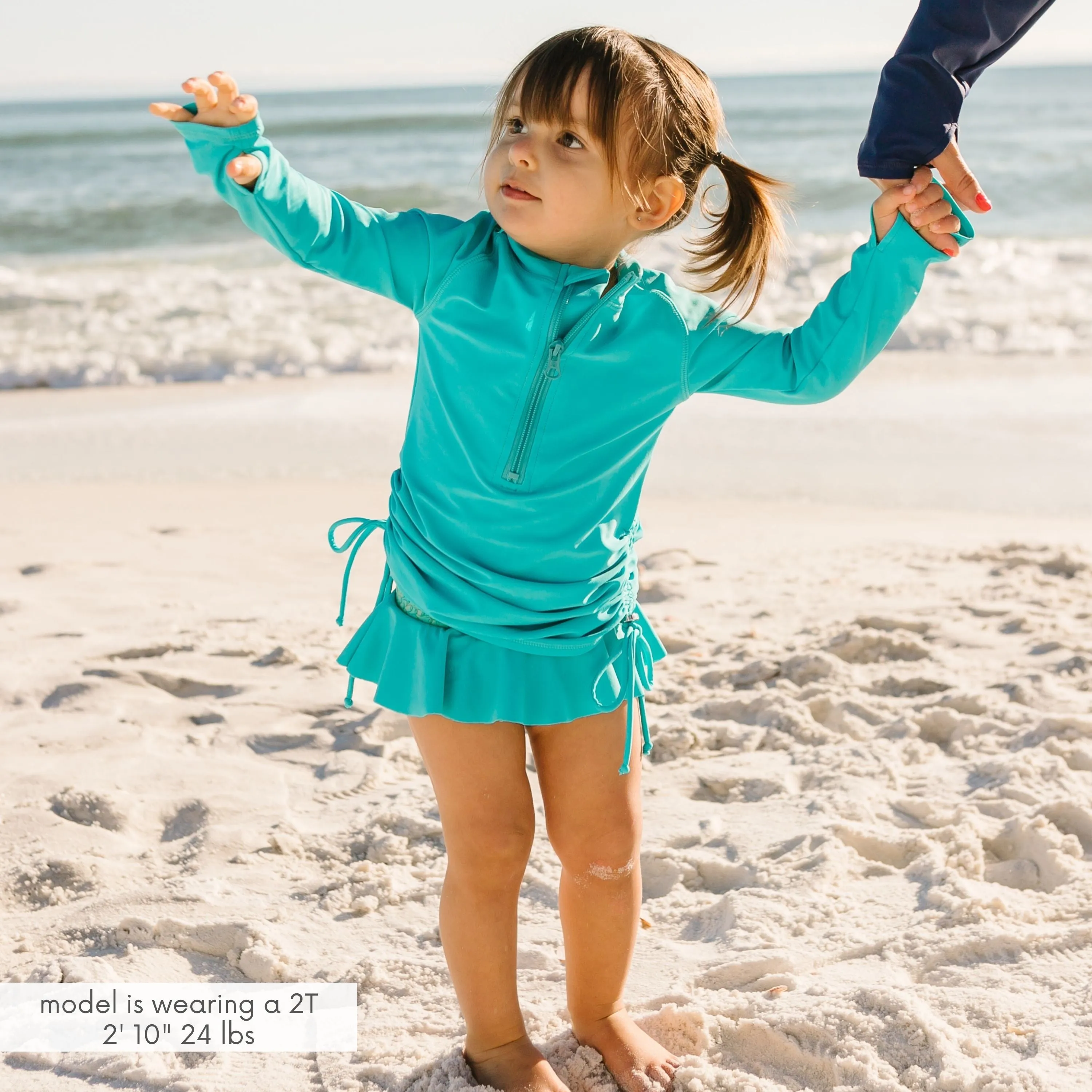 Girls Long Sleeve Swim Dress Cover Up | "Scuba Blue"