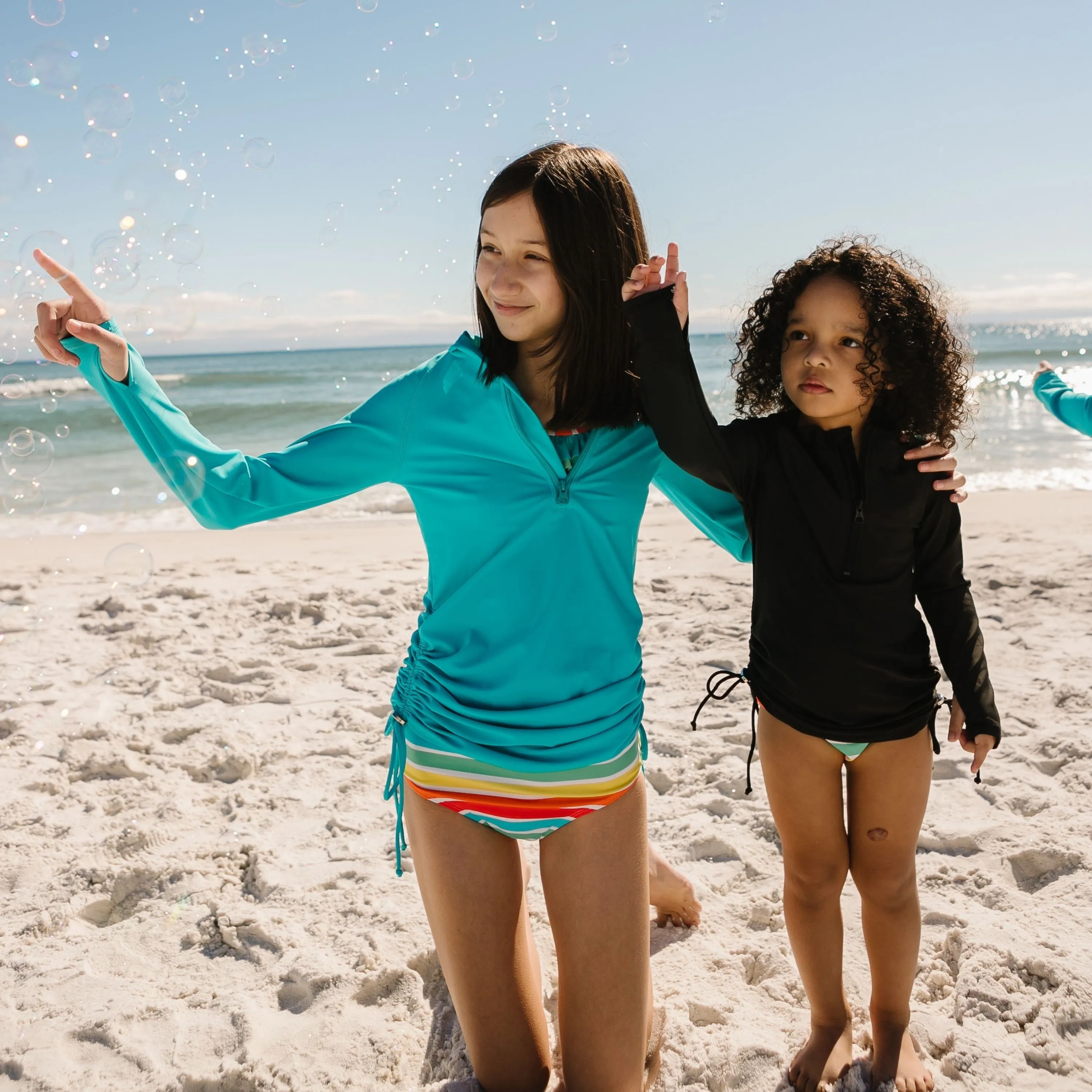 Girls Long Sleeve Swim Dress Cover Up | "Scuba Blue"