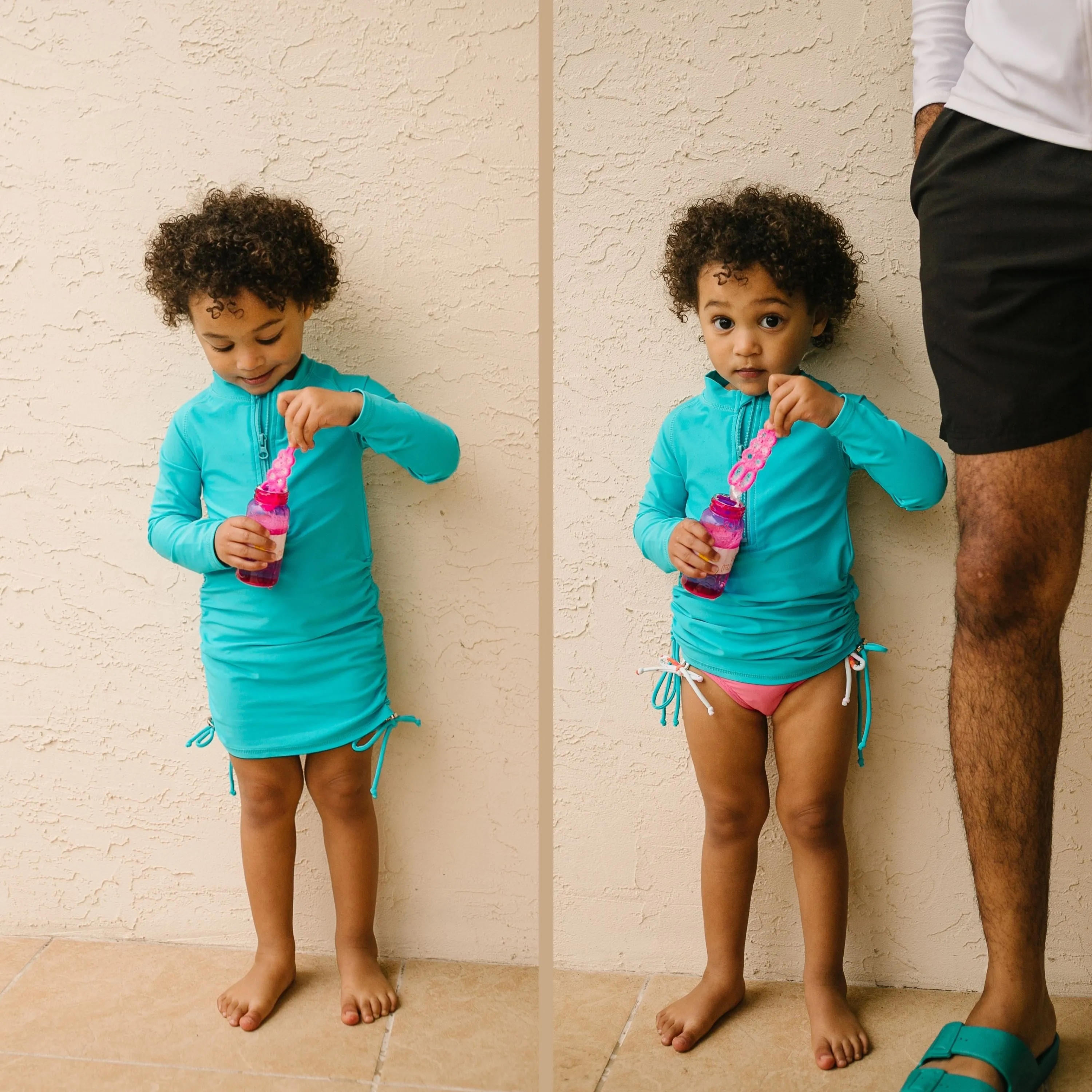 Girls Long Sleeve Swim Dress Cover Up | "Scuba Blue"