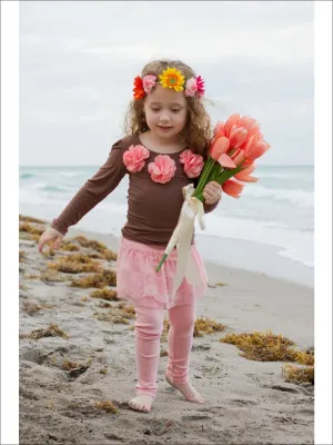 Girls Mocha/Pink Top with Skirted Legging Set