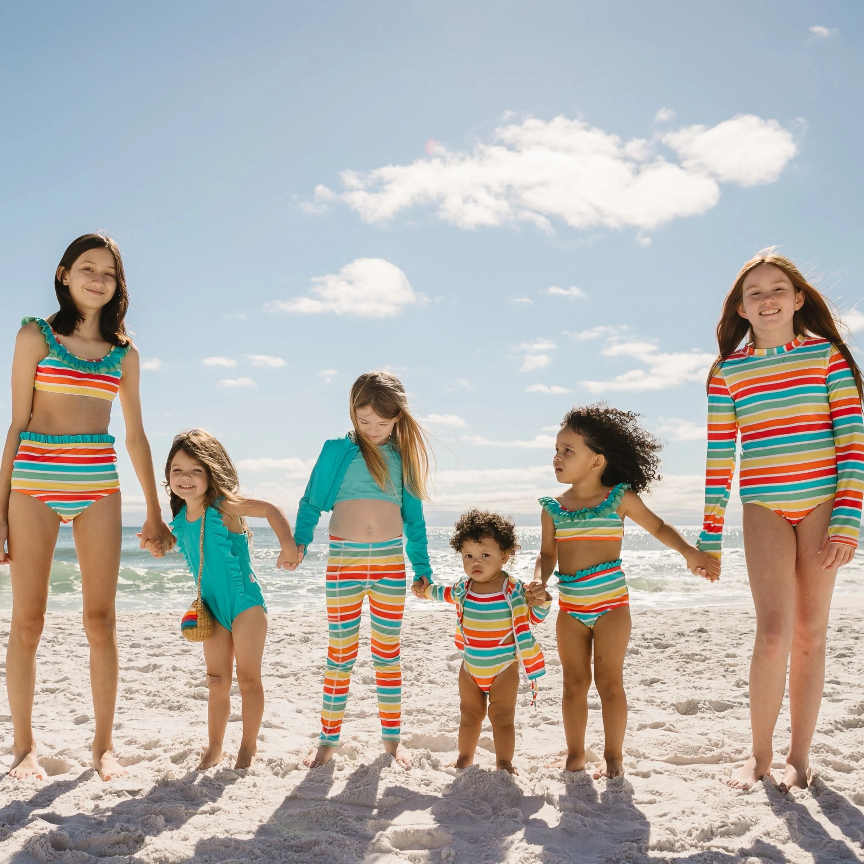 Girls One-Piece Cut Out Swimsuit   Long Sleeve Rash Guard Set (2 Piece) - "Rainbow"