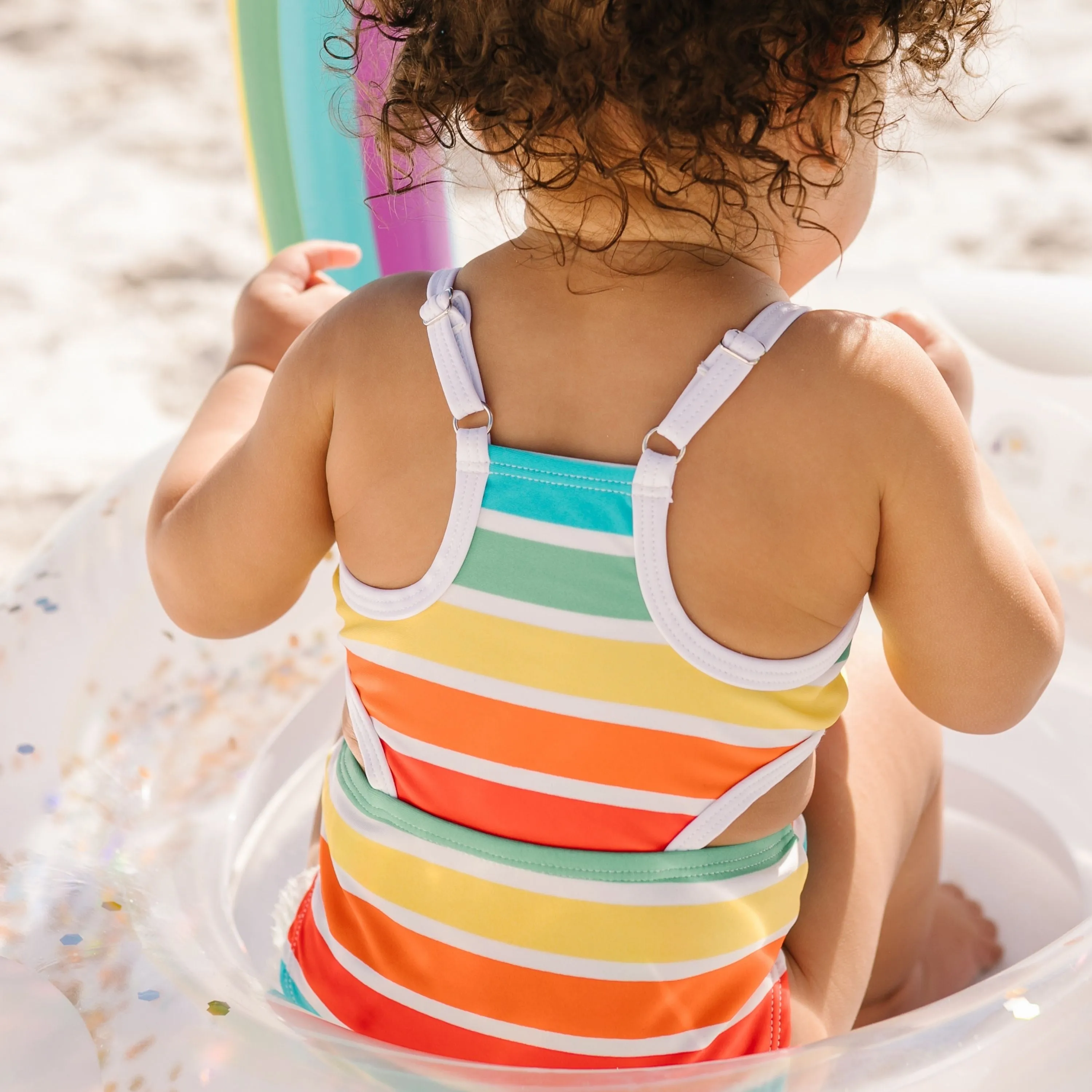 Girls One-Piece Cut Out Swimsuit   Long Sleeve Rash Guard Set (2 Piece) - "Rainbow"