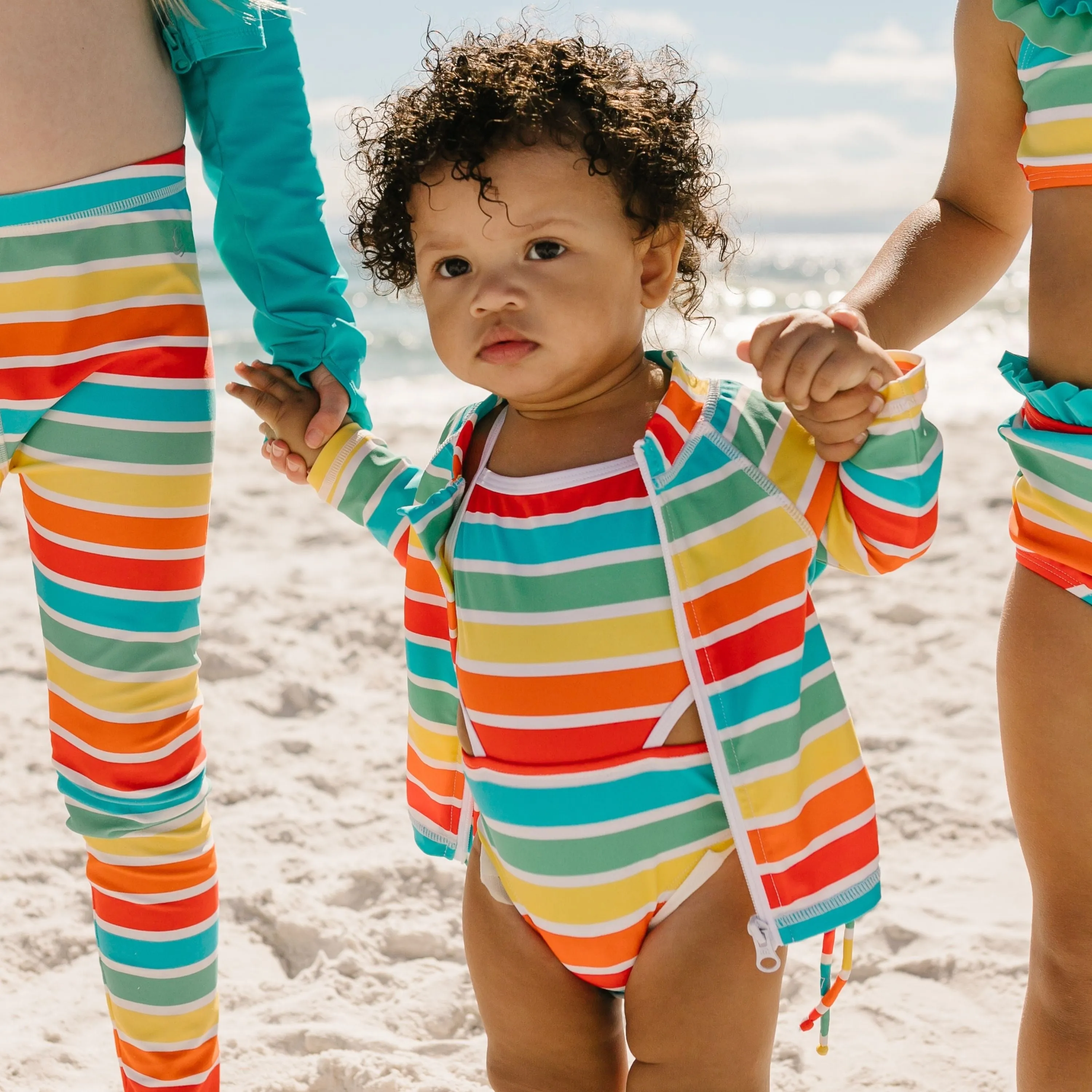 Girls One-Piece Cut Out Swimsuit   Long Sleeve Rash Guard Set (2 Piece) - "Rainbow"