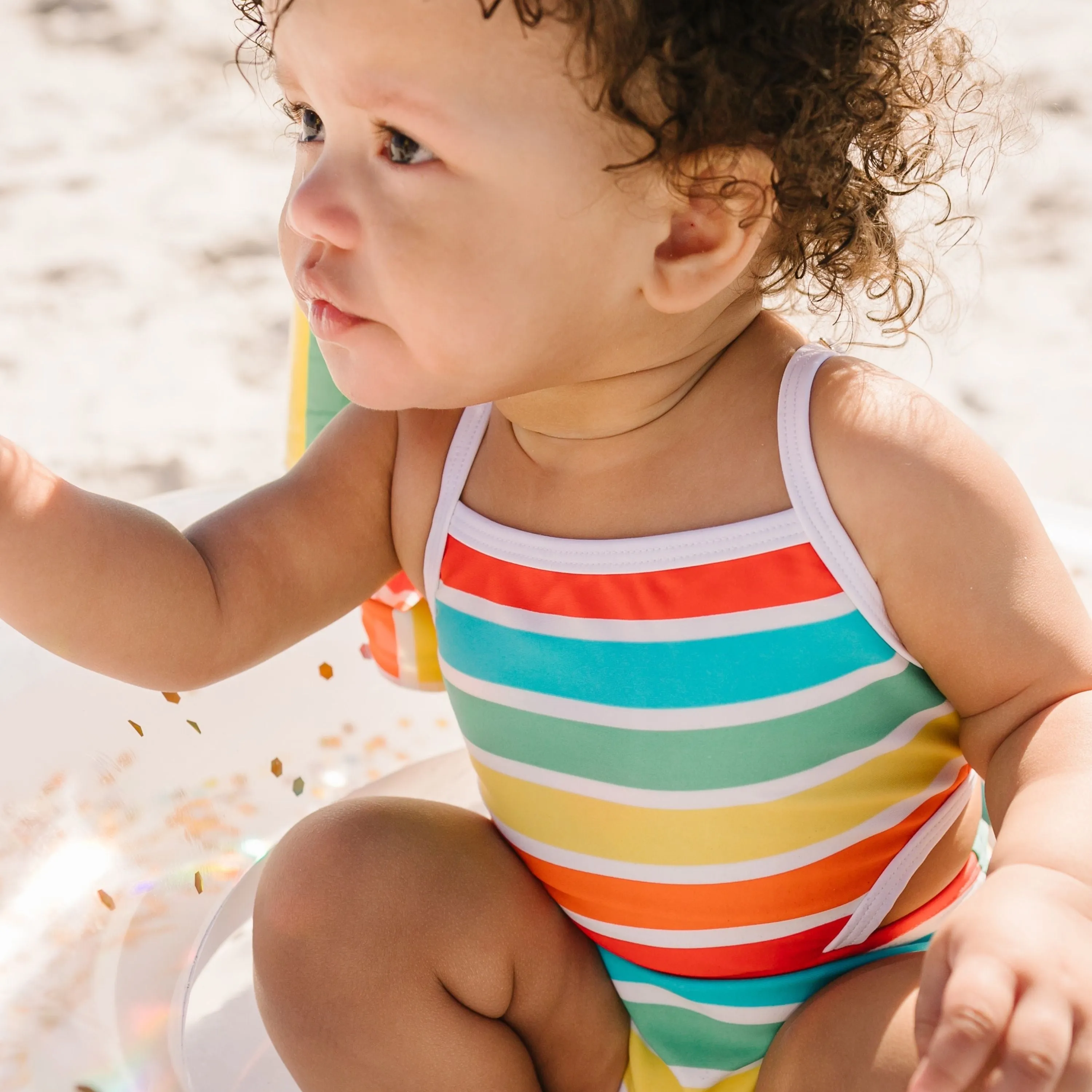 Girls One-Piece Cut Out Swimsuit   Long Sleeve Rash Guard Set (2 Piece) - "Rainbow"