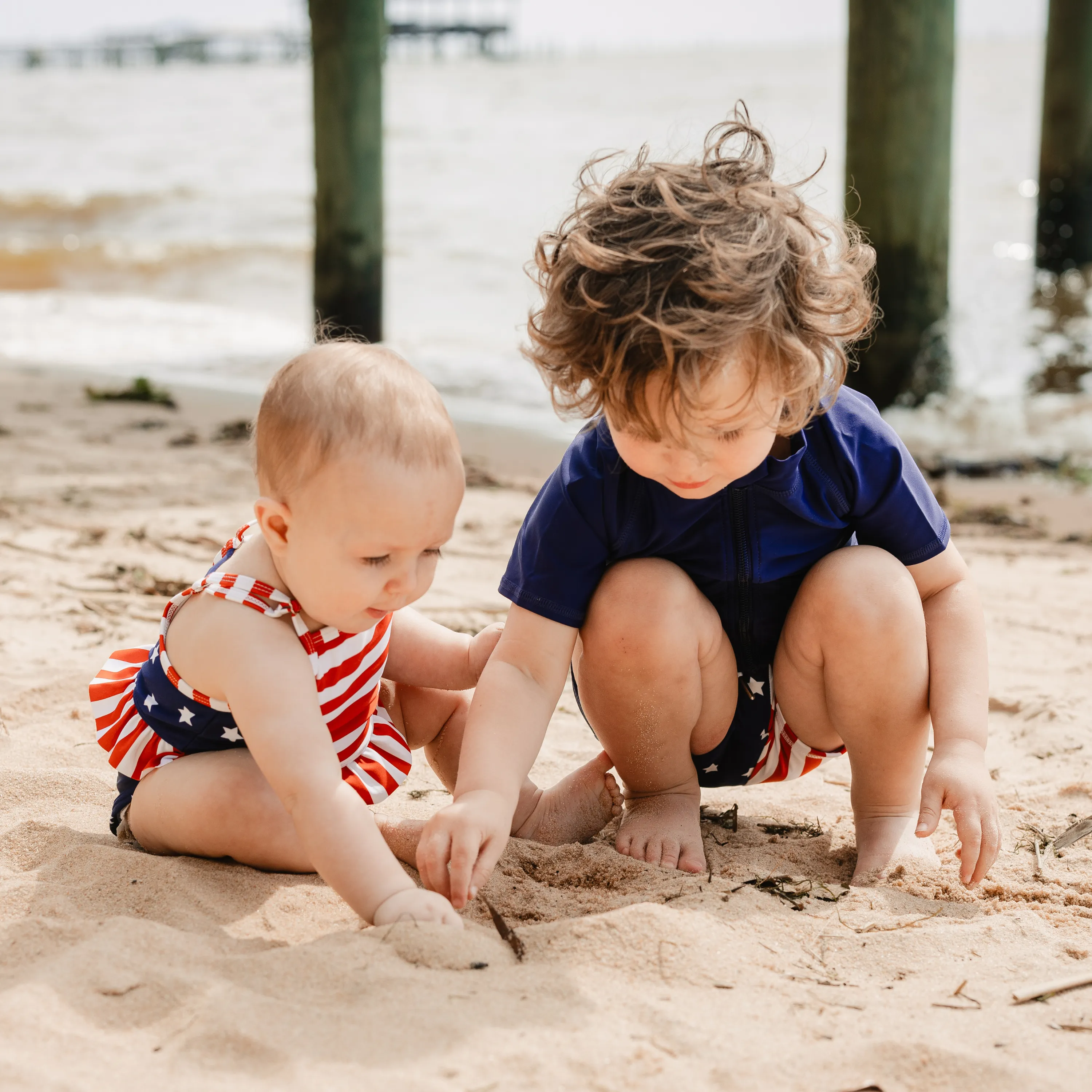 Girls One-Piece Swimsuit   Long Sleeve Rash Guard Set (2 Piece) | "Americana"