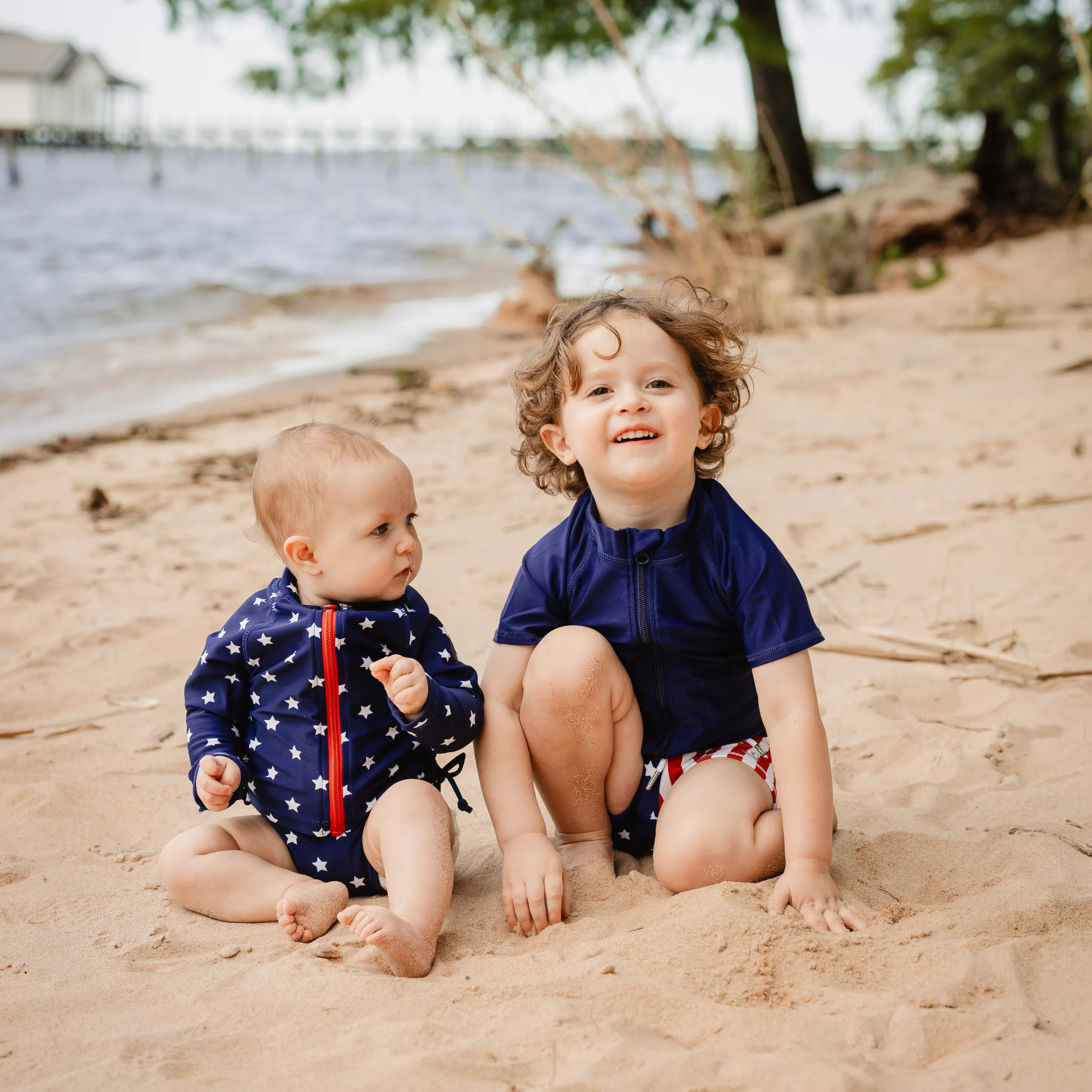 Girls One-Piece Swimsuit   Long Sleeve Rash Guard Set (2 Piece) | "Americana"