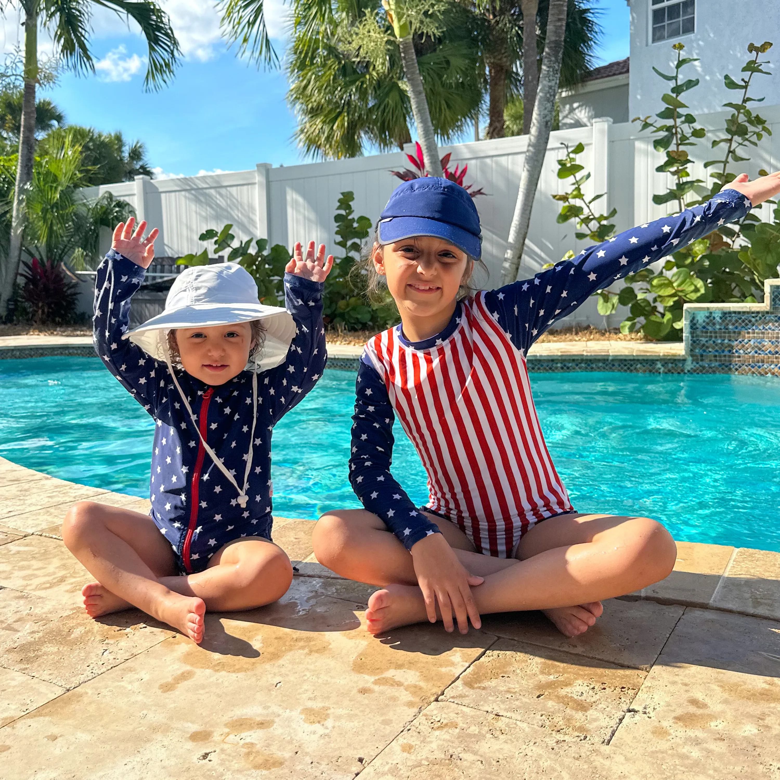Girls One-Piece Swimsuit   Long Sleeve Rash Guard Set (2 Piece) | "Americana"