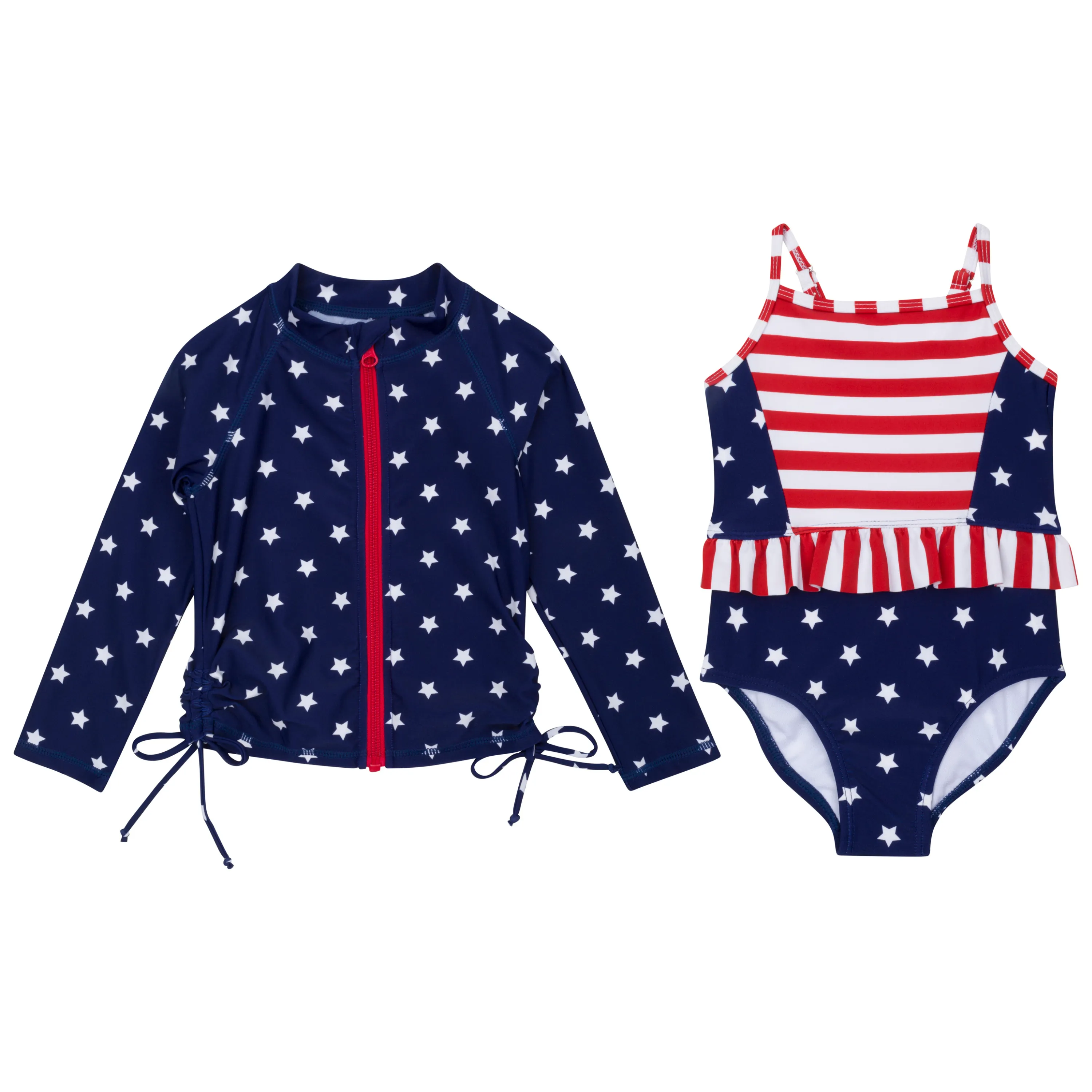 Girls One-Piece Swimsuit   Long Sleeve Rash Guard Set (2 Piece) | "Americana"
